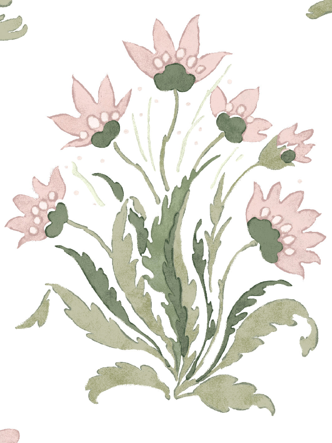 Nathan Turner Hillhouse Block Print Large Wallpaper - Pink & Green Floral Design for Living Room & Bedroom Decor