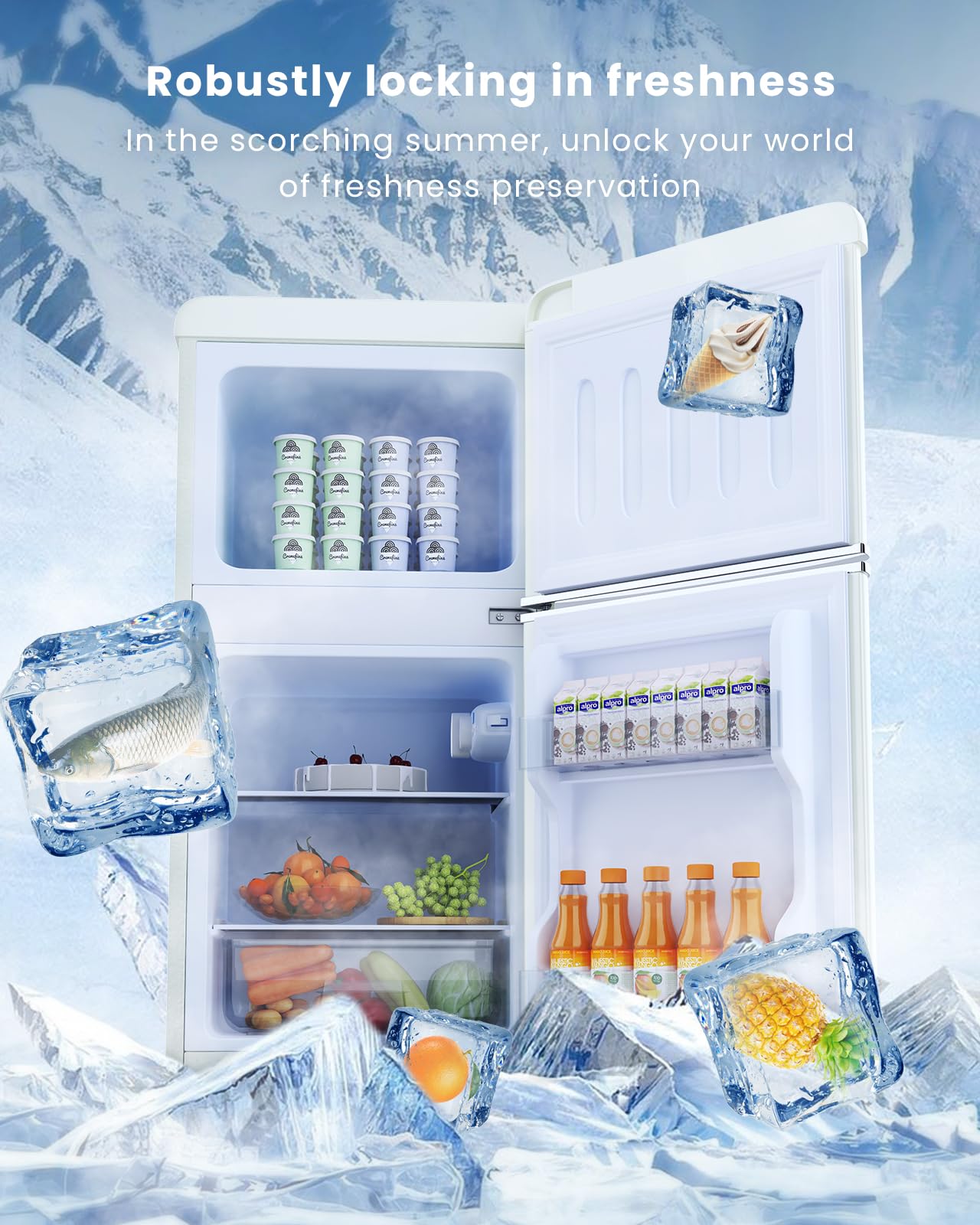 3.2 Cu.Ft Mini Fridge with Freezer - Energy Efficient Compact Refrigerator with 2 Doors for Bedroom, Dorm, Office & Apartment - Perfect for Beverages, Snacks & Small Spaces
