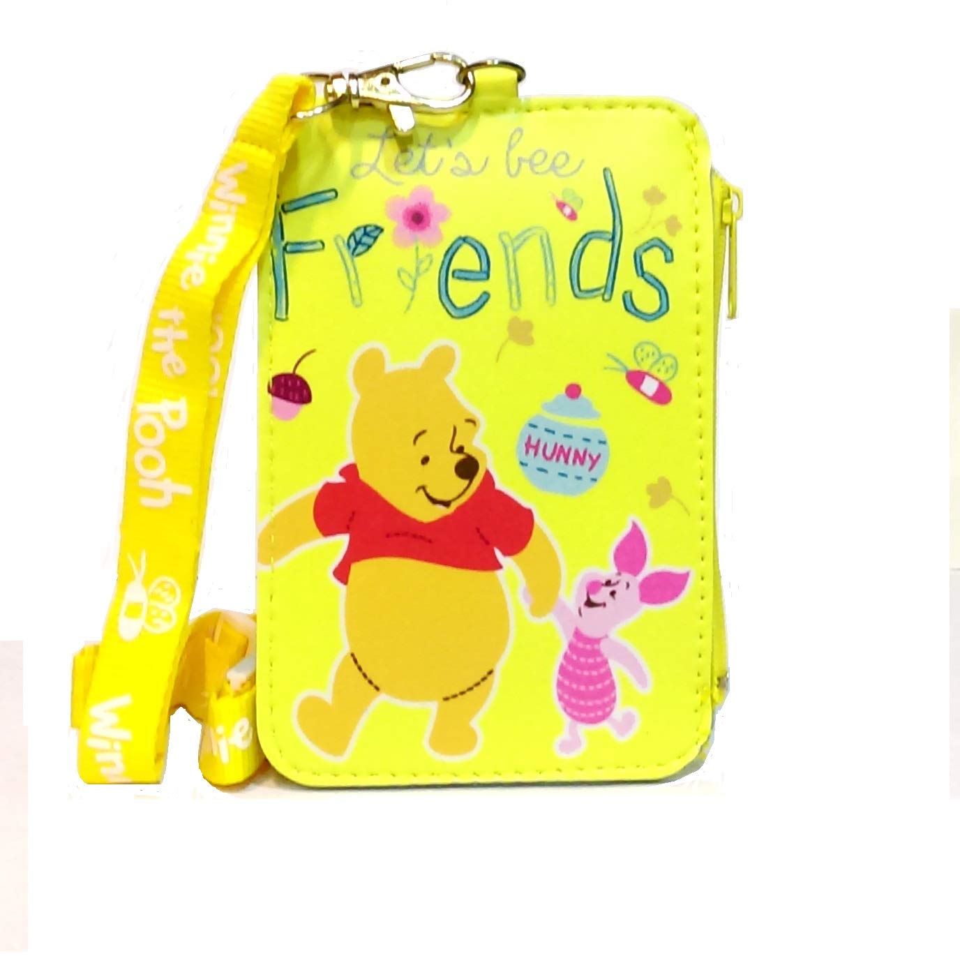 Winnie The Pooh ID Card Holder with Zipper Pocket & Lanyard for Work & Travel