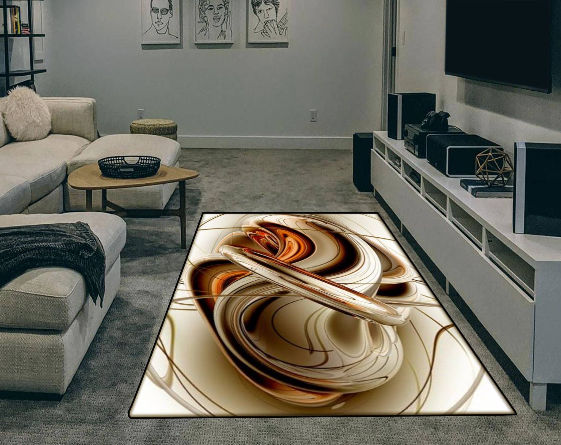 Modern Abstract Geometric Area Rug - Stain Resistant Non-Slip Carpet for Living Room, Bedroom, Kitchen & Bathroom - Orange White Seamless Pattern Home Decor Mat - Perfect for Contemporary Spaces & High Traffic Areas