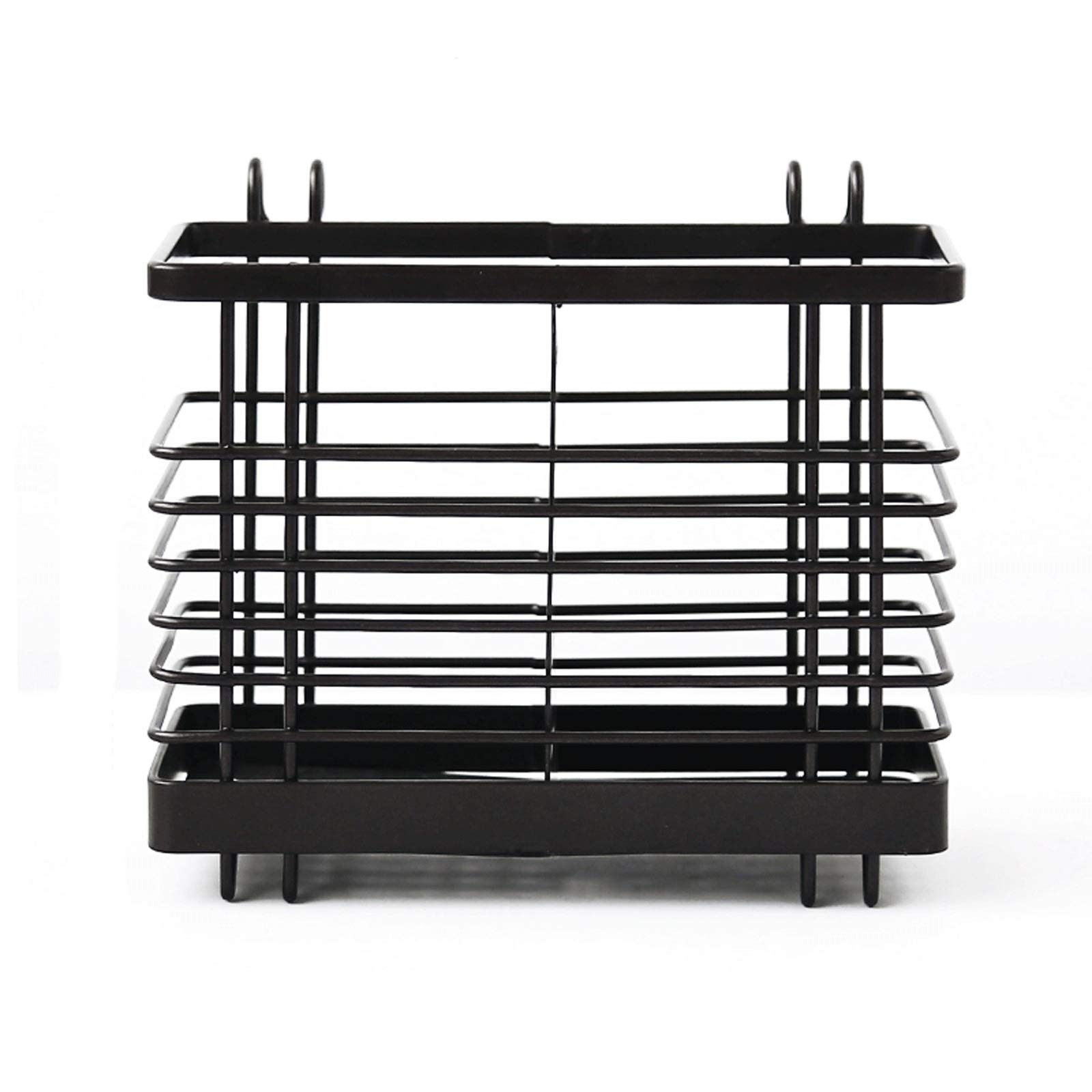 Stainless Steel Cutlery Drainer - Hanging Utensil Drying Rack for Knives, Forks, Spoons & Chopsticks | Compact Kitchen Organizer for Countertop or Cabinet Door | Space-Saving Dish Drying Solution (Small, Dark Brown)