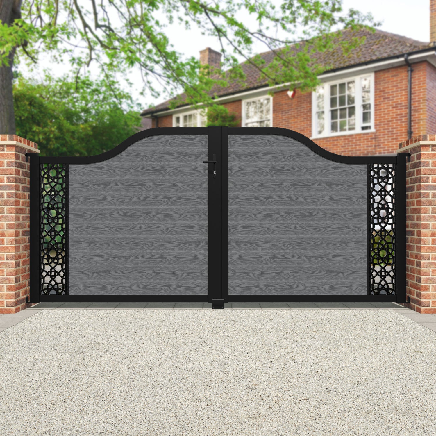 Classic Amber Curved Top Driveway Gate - Mid Grey Finish - Durable Steel Security Gate for Residential & Commercial Properties - Perfect for Driveway Entry, Garden Access, and Property Protection