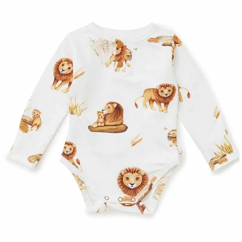 Organic Cotton Long Sleeve Baby Bodysuit with Lion Design - Soft & Snug Infant Onesie for Newborns & Toddlers - Perfect for Playtime, Nursery & Family Photos