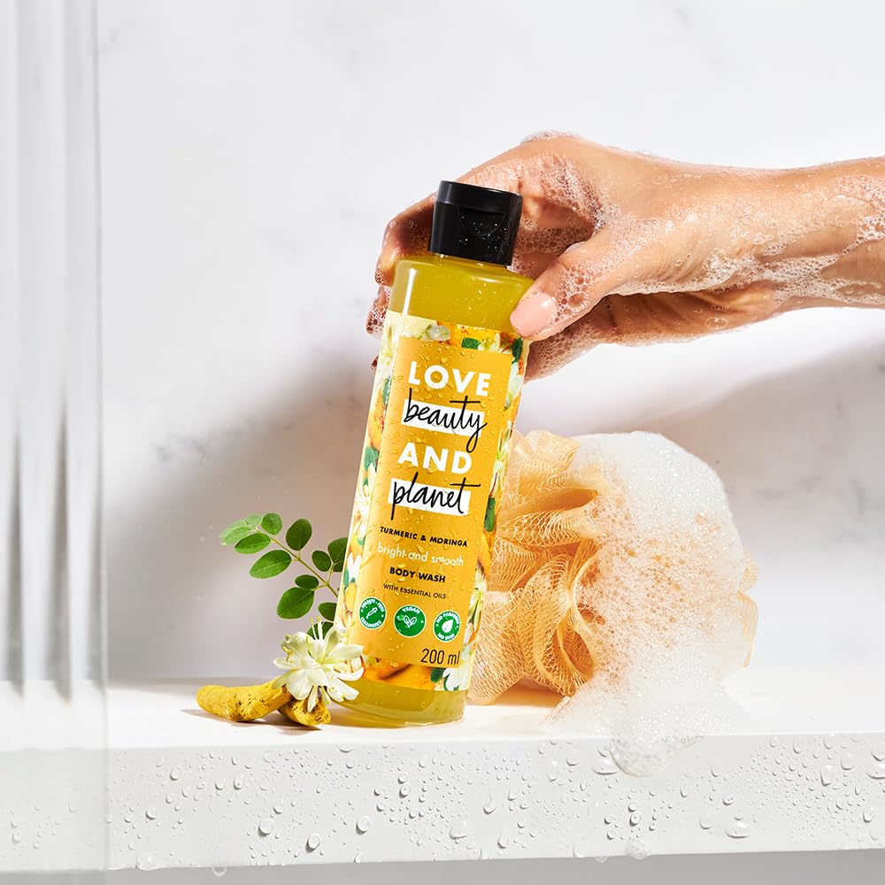 Love Beauty & Planet Turmeric & Moringa Brightening Body Wash - Natural Shower Gel for Glowing Skin, 200ml | Hydrating & Illuminating Skin Care for Daily Use, Perfect for Morning & Night Routine