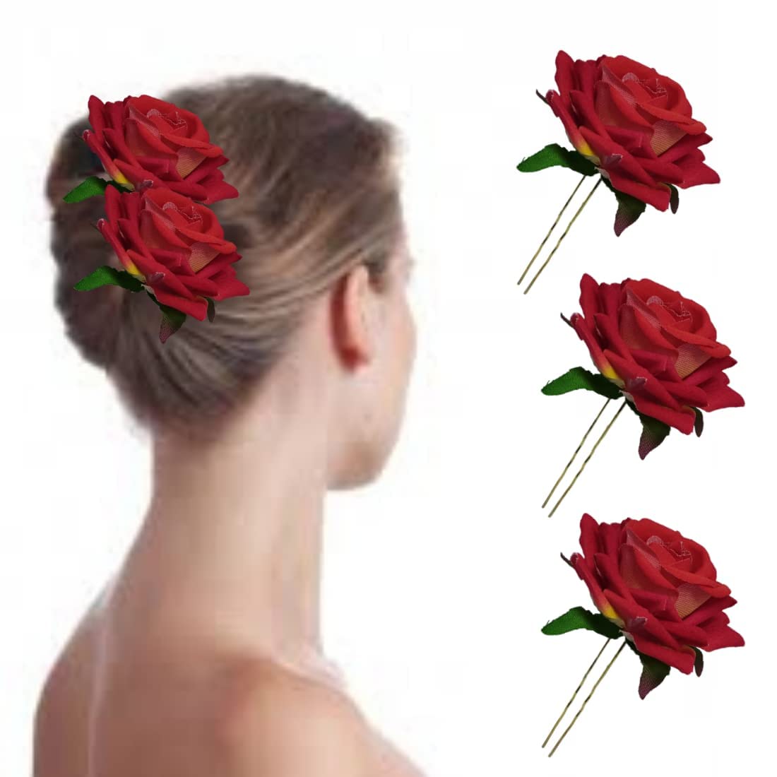 Vanshika Women's Lightweight Rose Flower Bun Maker Hair Pins - Pack of 3 | Hair Accessories for Women | Perfect for Weddings, Parties & Everyday Styling