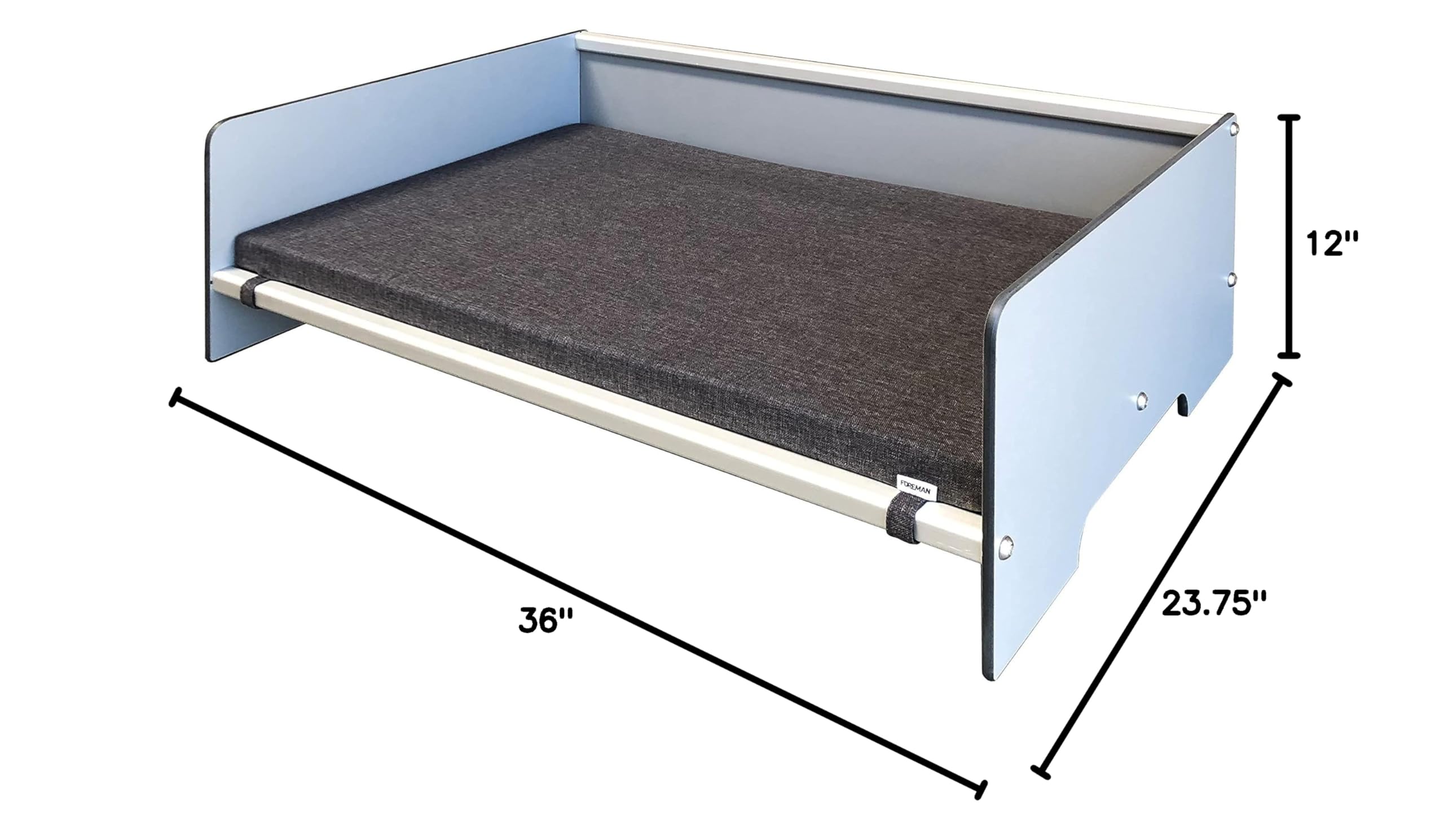 Foreman Waterproof Modern Comfort Dog Bed with Backrest - Durable Pet Bed for Dogs & Cats | Compact Laminate & Aluminum Frame | Dark Grey Mattress Included | Perfect for Living Room, Bedroom & Pet-Friendly Spaces