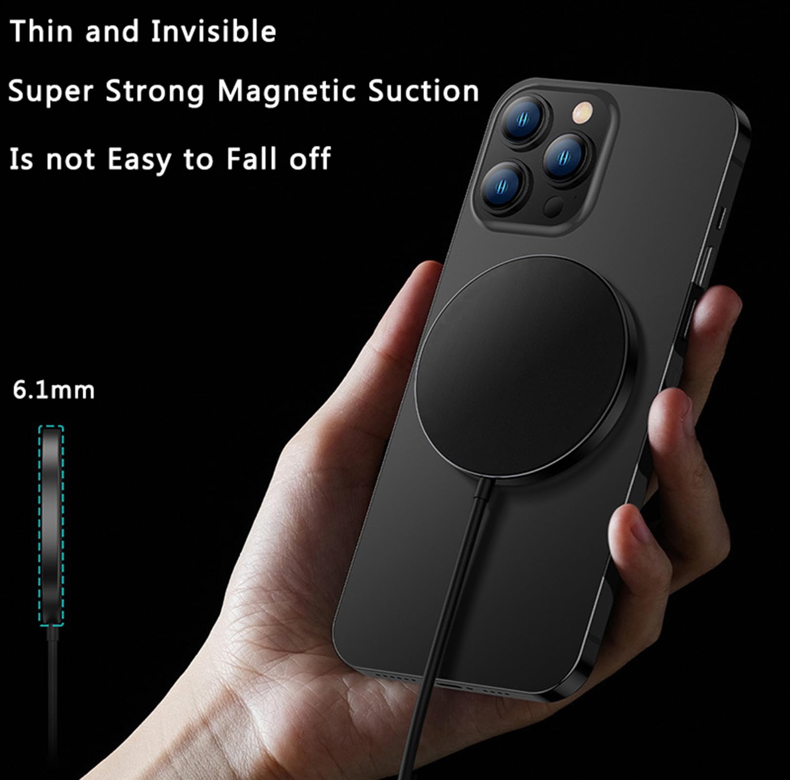 2024 MFi Certified 15W Magnetic Wireless Fast Charger with USB-C PD - Compatible with iPhone 15/15 Pro/15 Pro Max/14/13/12/11/X/XS & AirPods Pro 2 - Fast Wireless Charging for Home, Office & Travel - Black