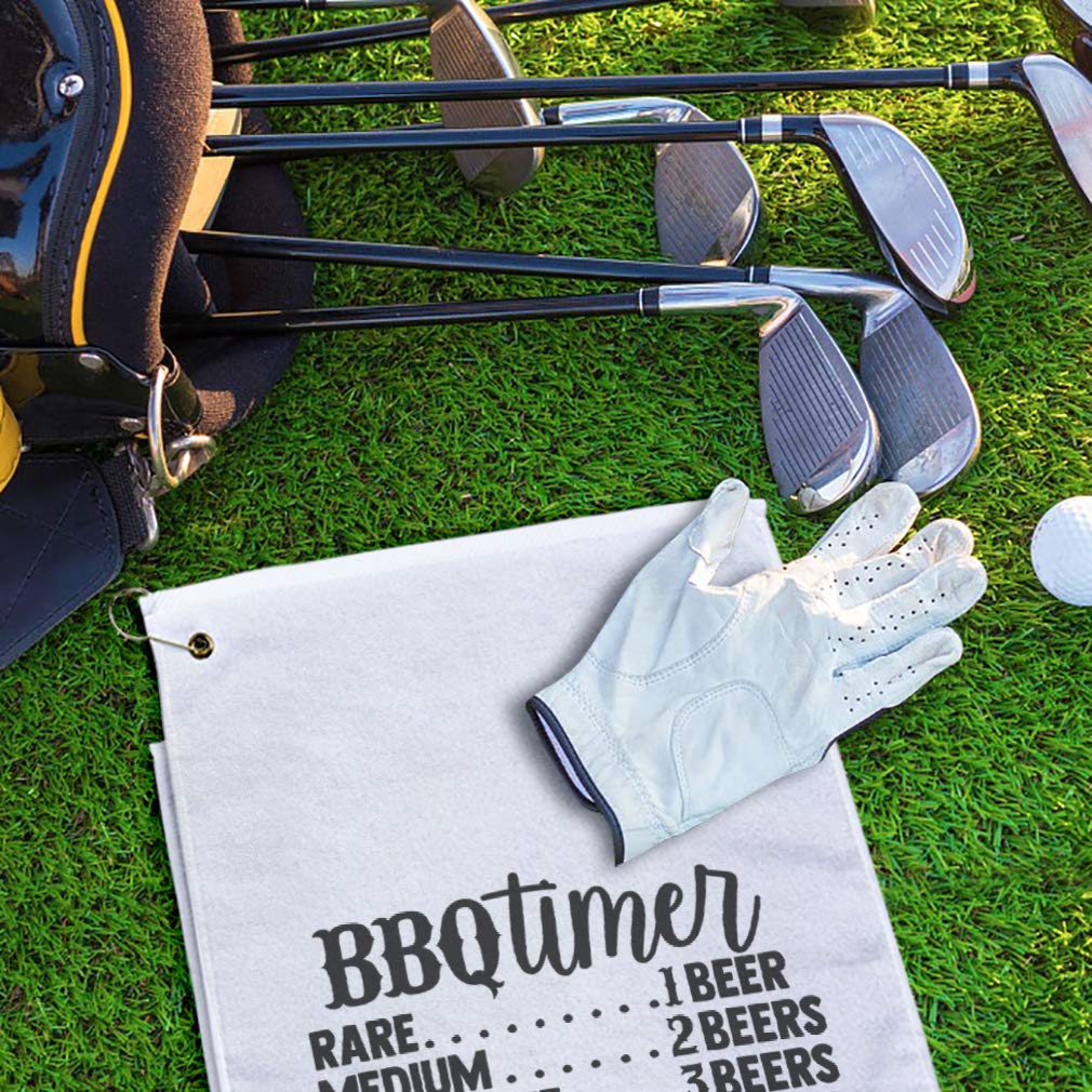 Premium Cotton Golf Towel with BBQ Timer - Perfect for Father's Day Gifts, Beer & Pizza Lovers - White