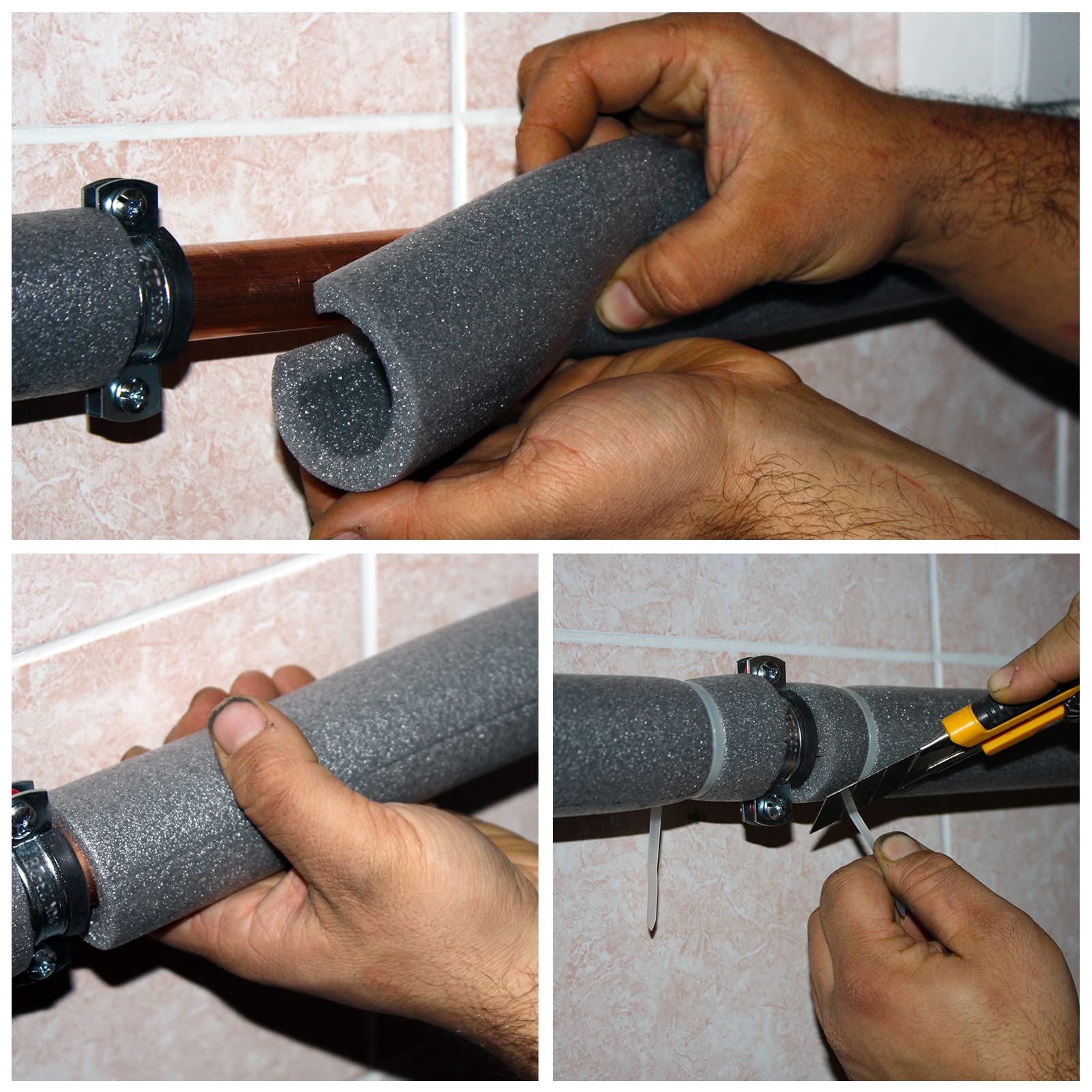 MECCANIXITY Foam Tube Sponge Protective Sleeve - 1 Inch ID Black Polyethylene Pipe Insulation Sleeve for Plumbing, HVAC & DIY Projects - Pack of 4 (25mm) - Perfect for Pipe Protection & Energy Efficiency