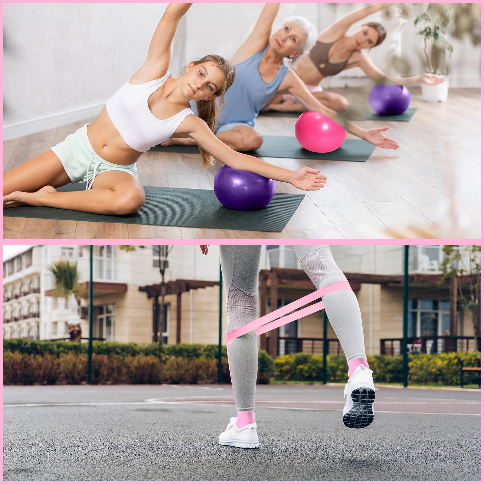 Poen 14-Piece Pilates Ring and Ball Set for Women - Fitness Circle, Resistance Bands, Stretching Strap, Non-Slip Socks & Gym Bag - Home Workout, Yoga, Barre & Pilates Exercise Equipment for Core Strength & Toning