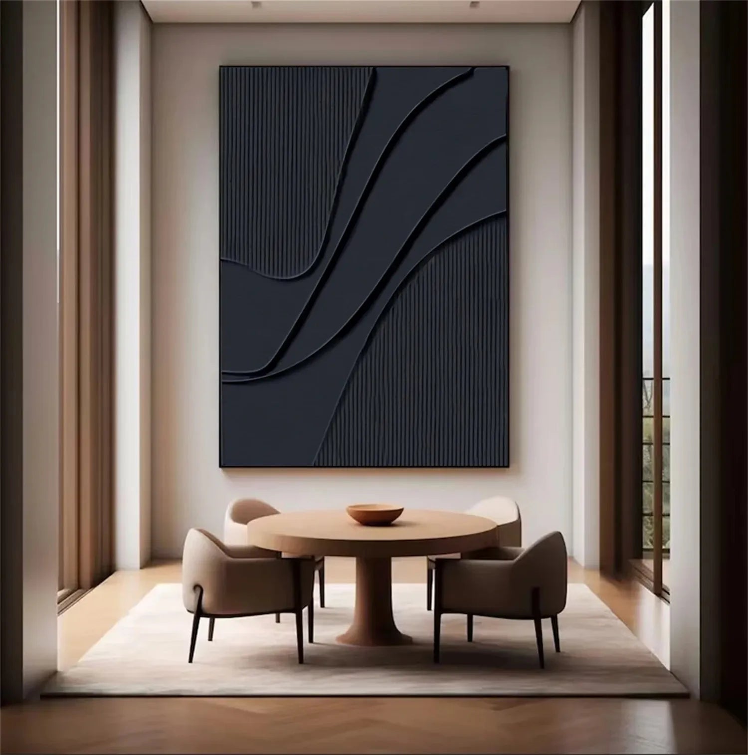 Black Minimalist Textured Painting Canvas - Modern Abstract Wall Art for Home & Office Decor | Premium Quality Stretched Canvas #MZ092