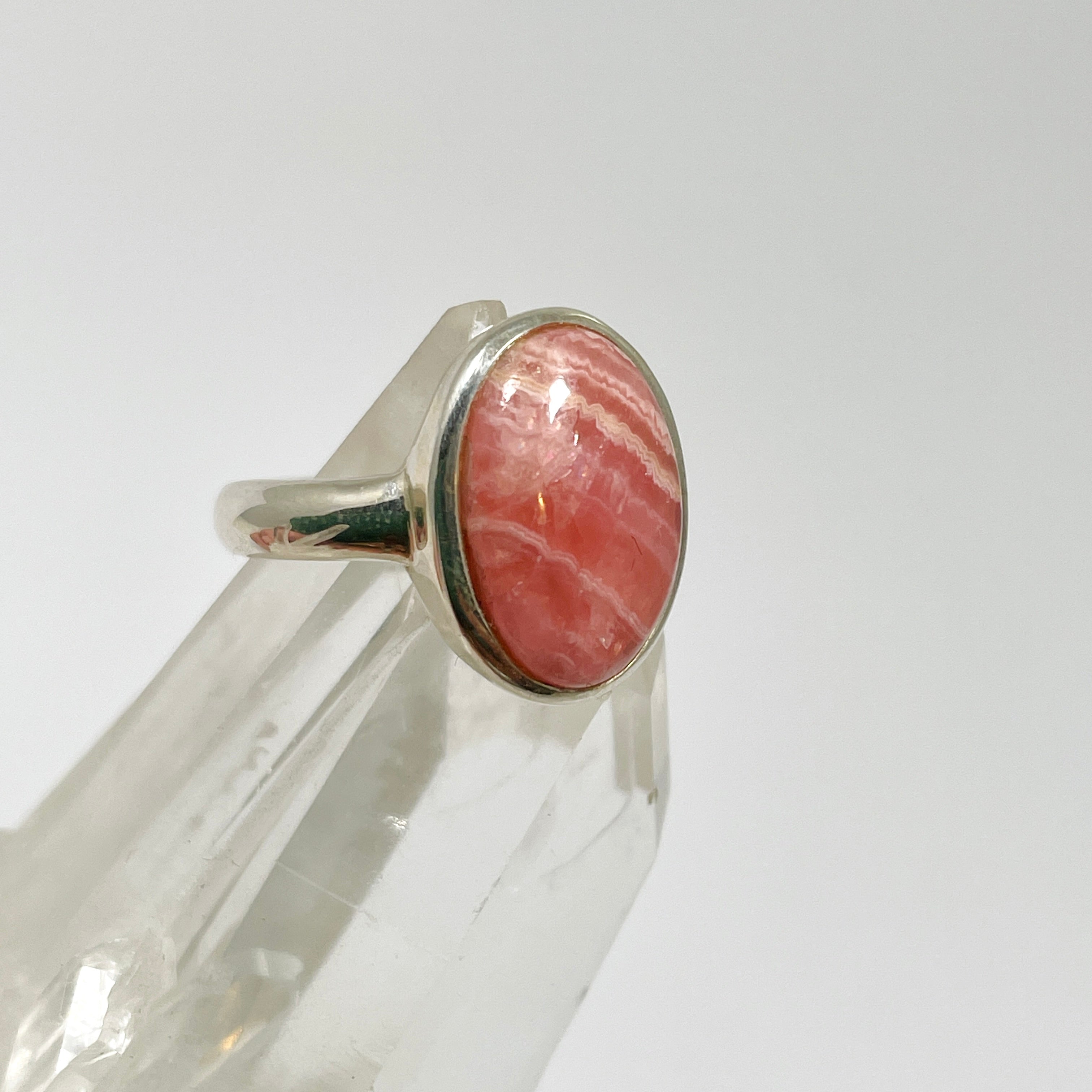 Rhodochrosite Oval Cabochon Ring - Size 5.5 - PRGJ648 - Perfect for Healing Crystal Jewelry & Spiritual Gift Giving