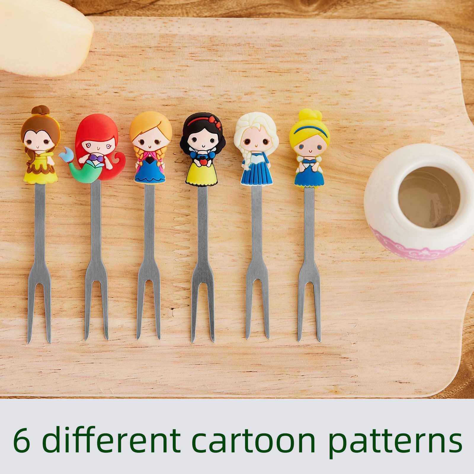 6-Piece Stainless Steel Fruit Forks Set with Holder - Cute Fairy Princess Design for Kids, Party, Picnic & Home Kitchen Use