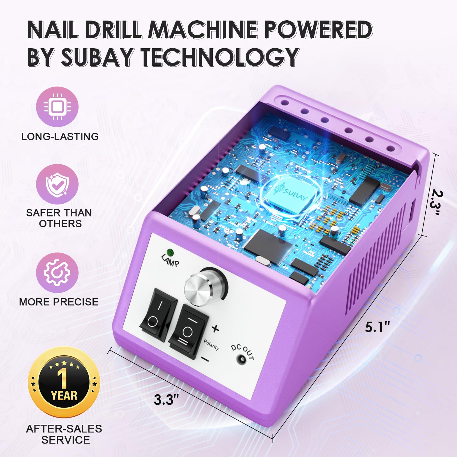 Professional Electric Nail Drill Machine Kit - Manicure Pedicure Tool with Sanding Bands for Toe & Finger Nail Care, Nail Art Filing & Shaping (Purple) - Perfect for Home Salon, Nail Technicians & DIY Beauty Enthusiasts