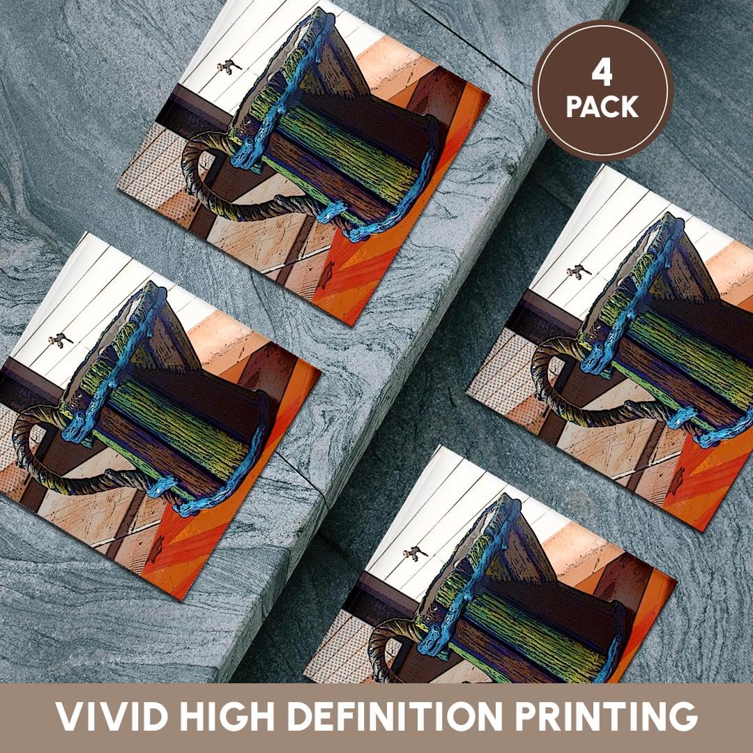 3D Rose CST_48318_3 Hand-Painted Ceramic Coasters Set of 4 - Brown, Blue & Yellow with Rope Handle - Perfect for Home Decor, Kitchen, Dining Table & Gift Giving