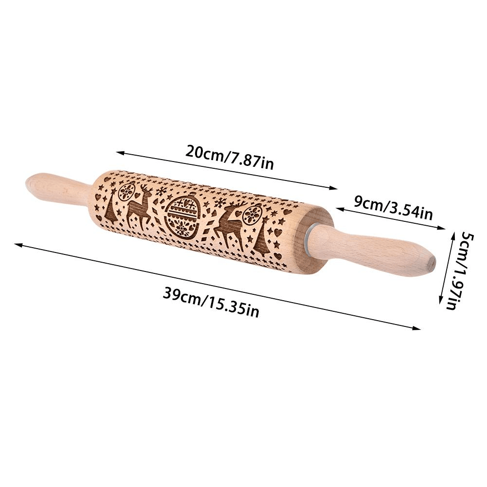 3D Christmas Wooden Embossed Rolling Pin for Cookie Dough - Holiday Baking Decorating Tool for Festive Cookies, Gingerbread, and Pastry Making