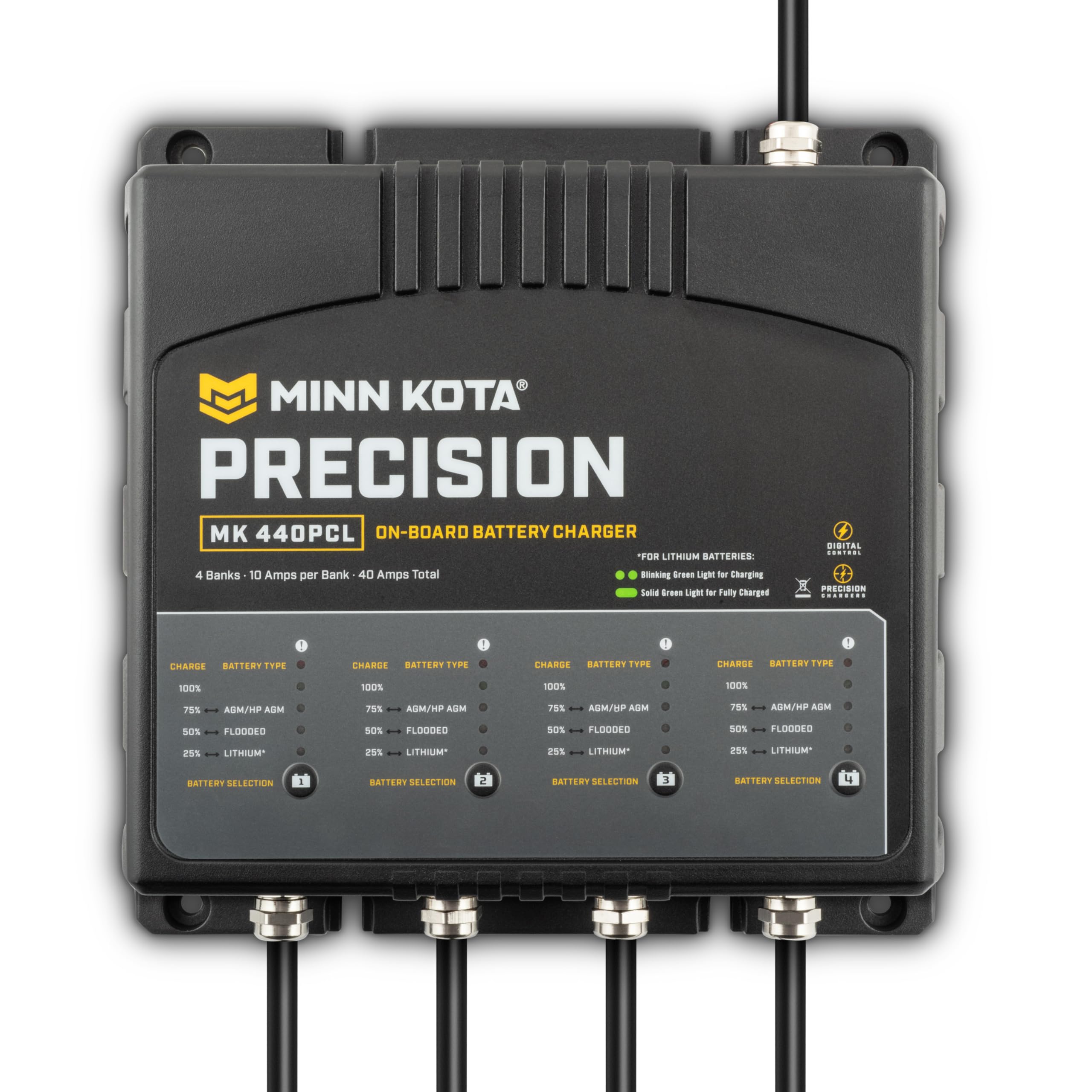 Minn Kota Precision Charger MK 440 PCL - 4 Bank 10A Marine Battery Charger for Boats, Trolling Motors & Watercraft | Fast Charging & Maintenance Mode