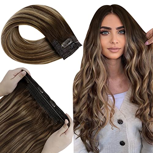 Premium Fish Line Halo Hair Extensions with Invisible Clips - Seamless 100% Human Hair Extensions for Length & Volume - Perfect for Weddings, Parties & Daily Styling