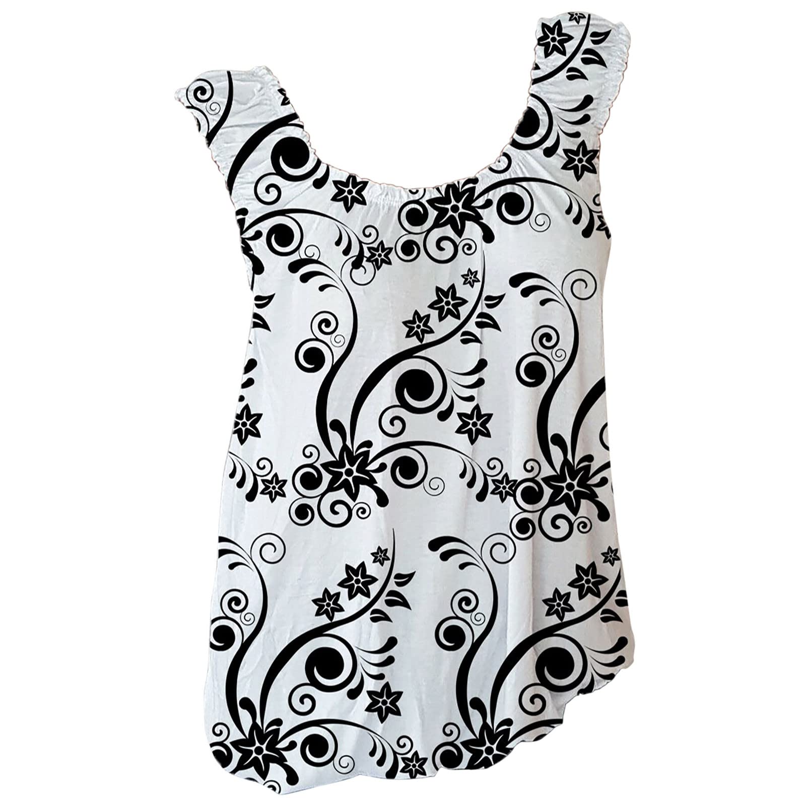 Boho Floral Print Racerback Tank Top for Women - Plus Size Summer Sleeveless Casual T-Shirt - Perfect for Beach Outings, Music Festivals & Everyday Wear