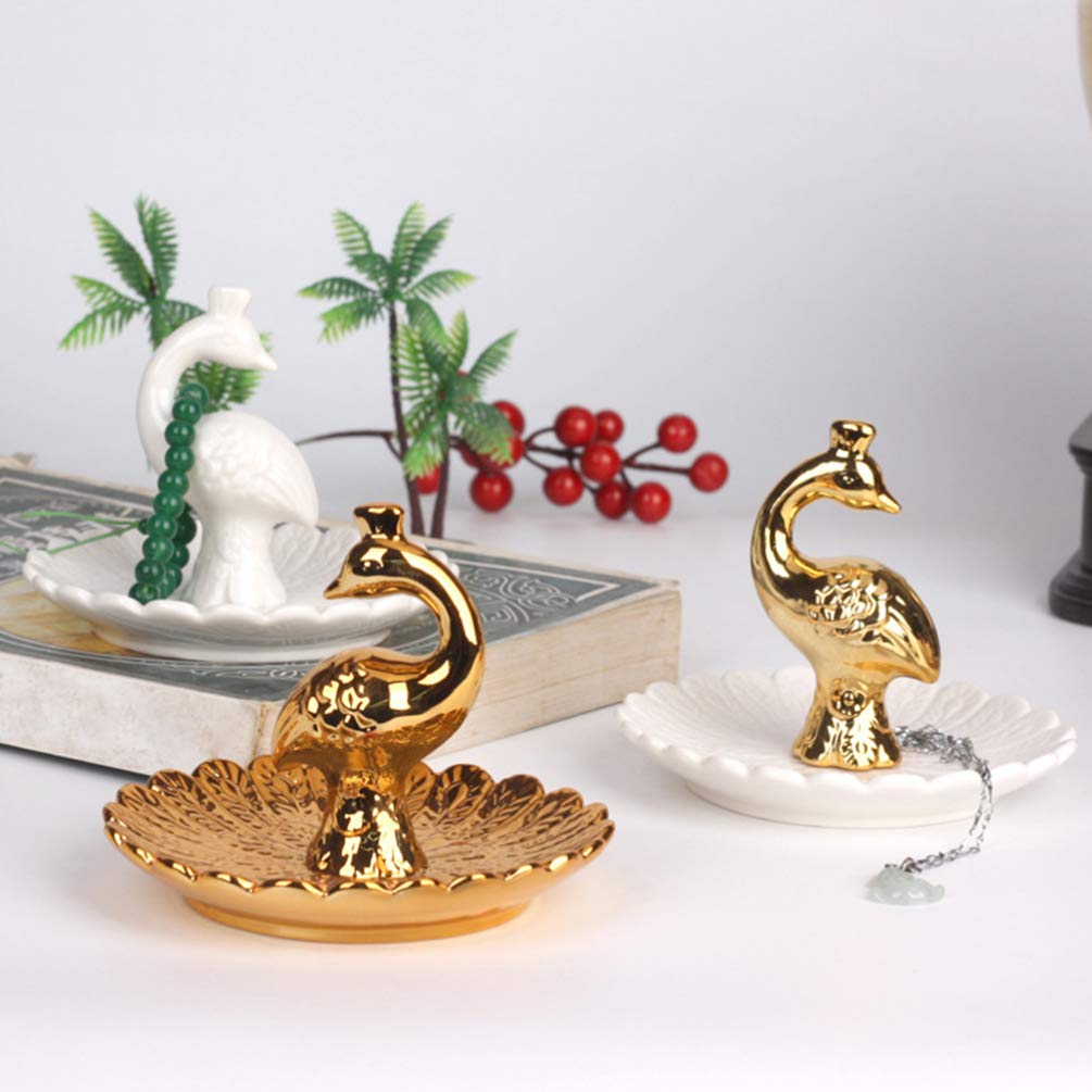 DOITOOL White Porcelain Peacock Ring Dish - Elegant Jewelry Holder & Earrings Storage Tray for Women | Perfect for Vanity, Bathroom, and Gift Giving