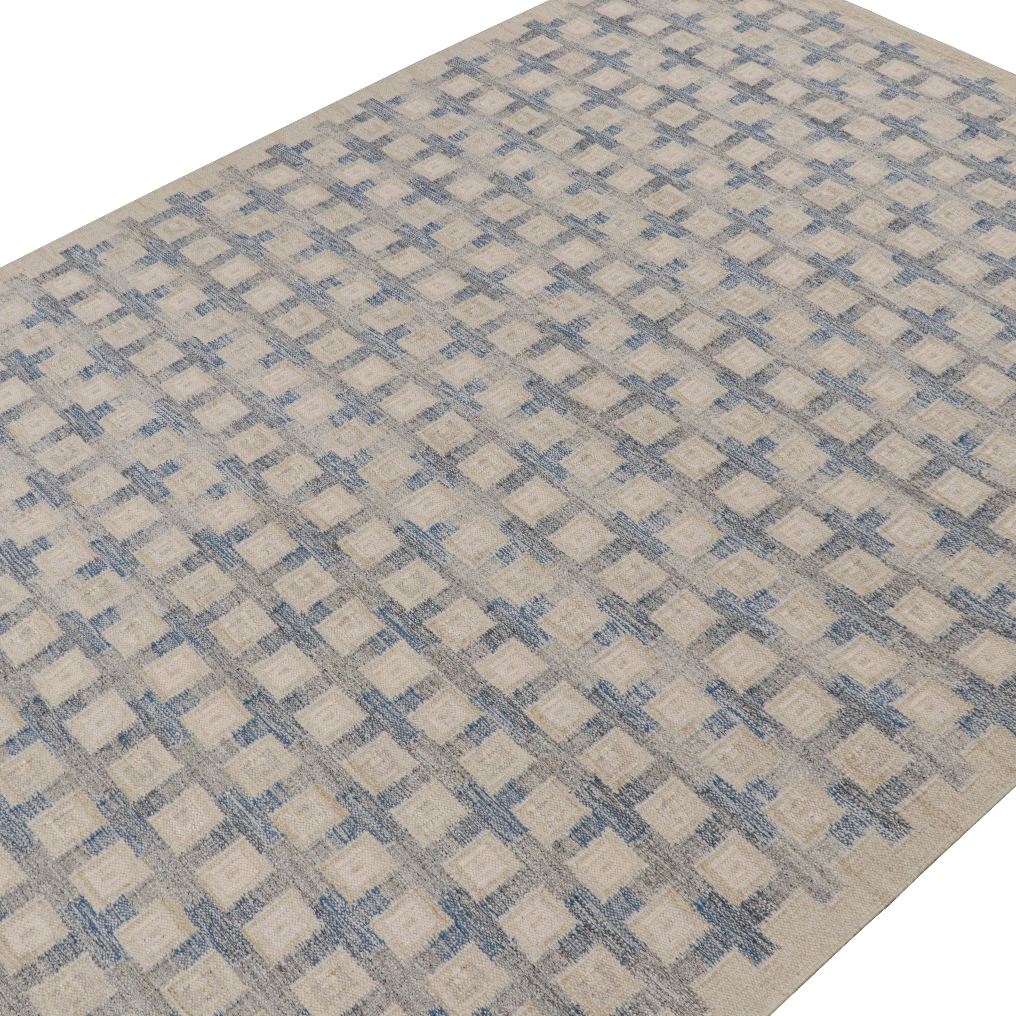 Premium Blue Swedish Flatweave Rug 10'1 x 14' - Handmade Scandinavian Design for Living Room, Bedroom & Dining Area Decor