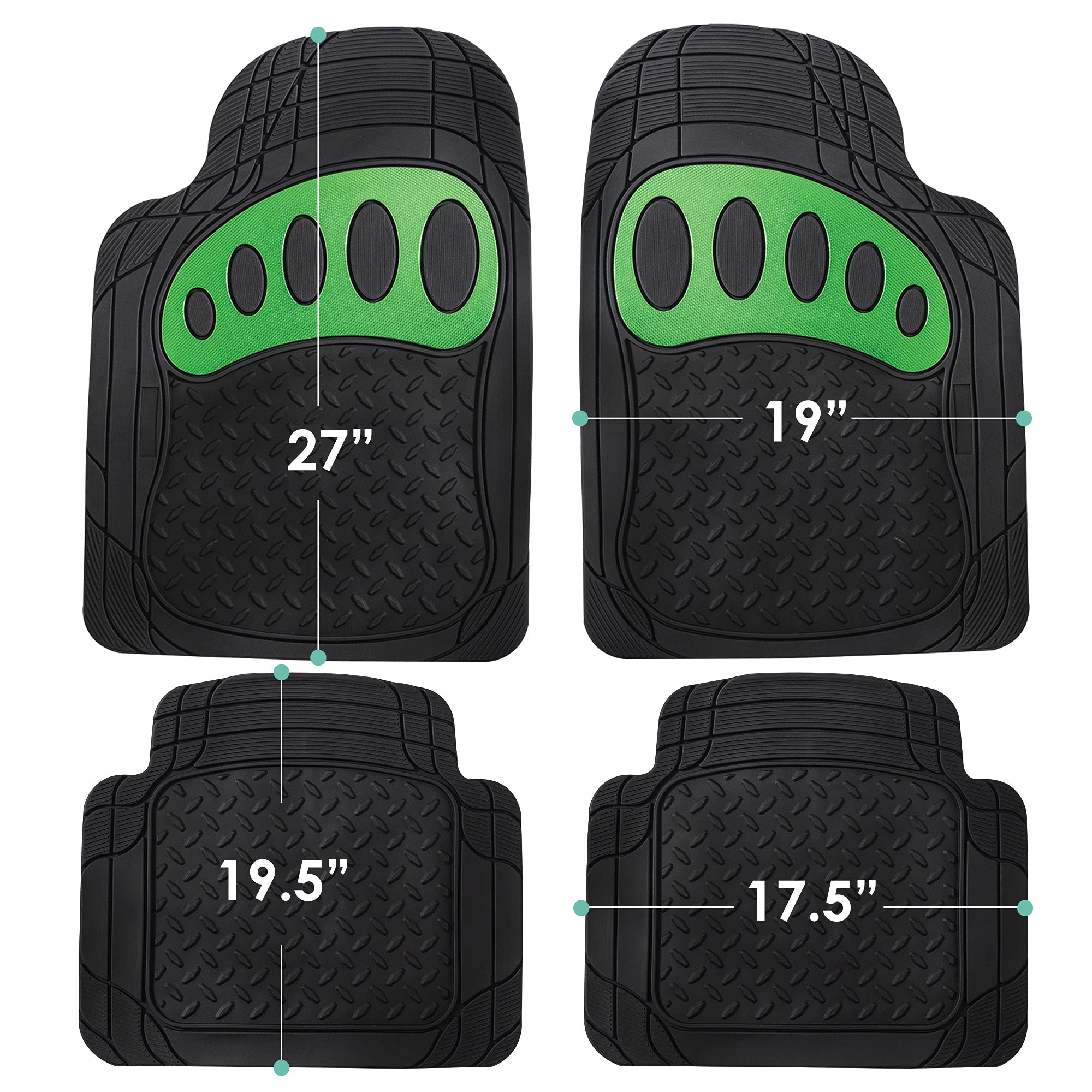 FH Group Heavy-Duty Rubber Car Floor Mats - Universal Fit for Sedan, SUV & Truck | All-Weather Protection, Trimmable Design | Perfect for Daily Commute, Road Trips & Off-Road Adventures (Green)