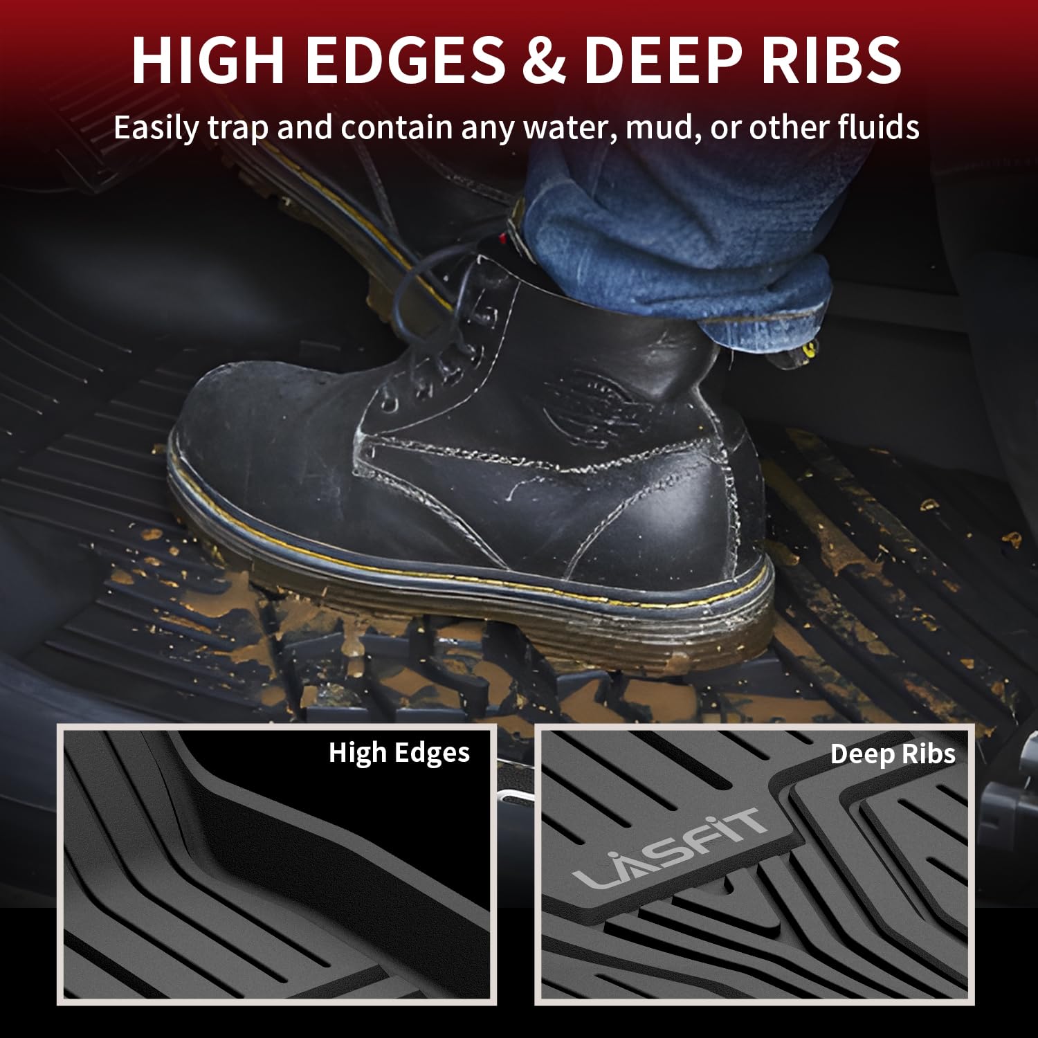 LASFIT All-Weather Floor Mats for Honda Civic 2022-2025 & Acura Integra 2023-2025 - Non-Slip Car Liners with USB Port (1st & 2nd Row Set) - Durable 5+ Year Lifespan - Perfect for Daily Commute, Road Trips and Winter Protection