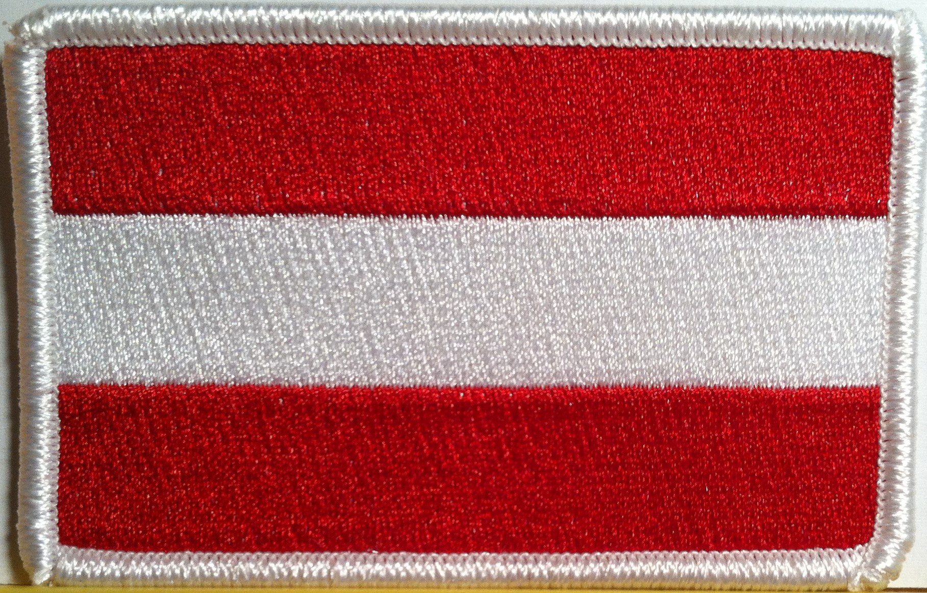 Austria Flag Iron-On Patch with White Border - Embroidered Emblem for Jackets, Bags & DIY Crafts - Patriotic Sewing Accessory for Costumes & Uniforms