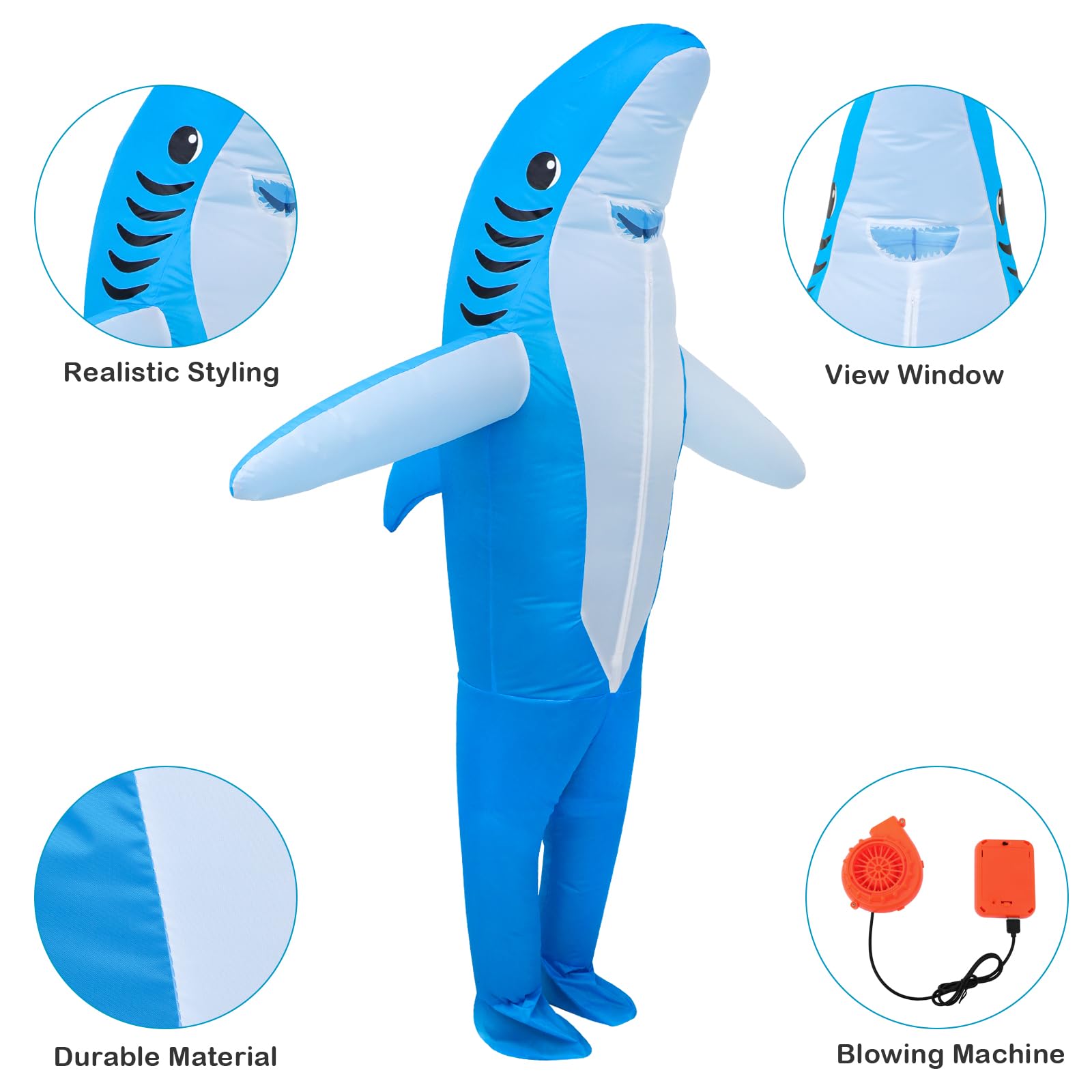Inflatable Shark Costume for Adults - Full Body Standing Shark Halloween Costume with Air Pump | Blow-Up Deluxe Cosplay Party Outfit for Halloween, Pool Parties & Themed Events
