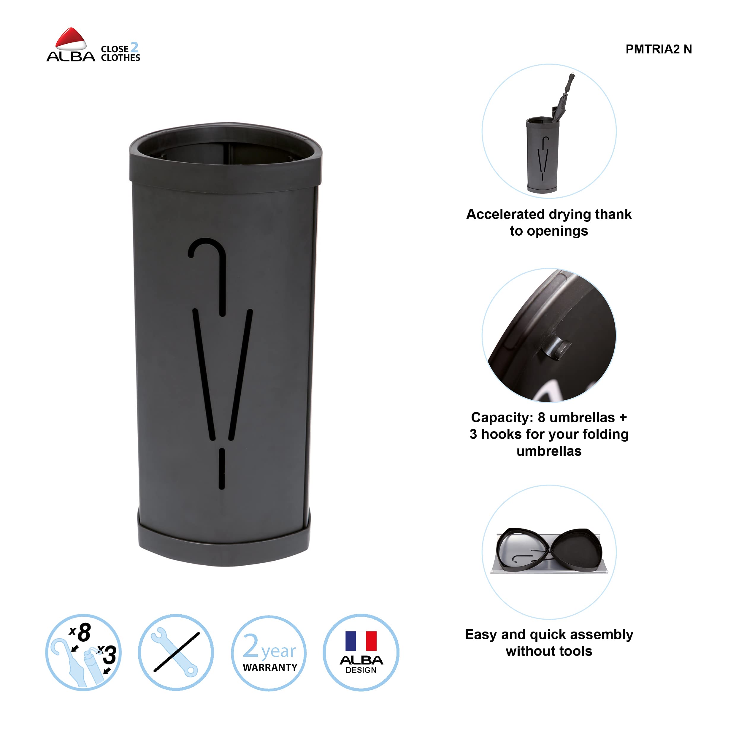 Triangular Umbrella Stand - Heavy Duty Metal & Plastic Umbrella Holder with Large Storage Capacity & Water Drip Tray - Matte Black Home & Garden Decor for Entryway, Patio, and Outdoor Use