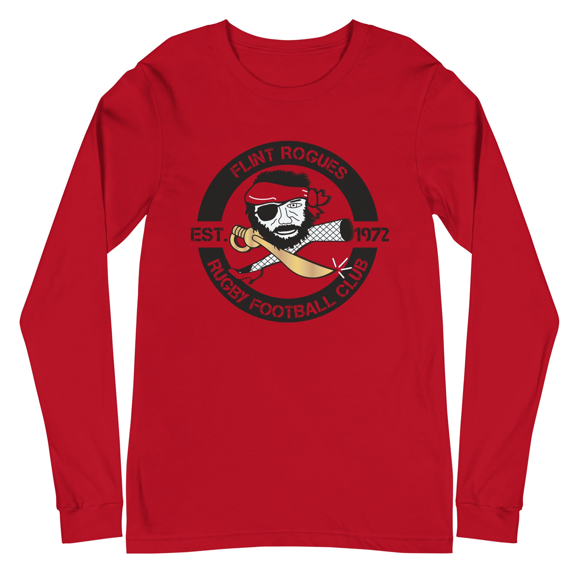 Flint Rogues RFC Long Sleeve Social T-Shirt for Men - Comfortable Cotton Crewneck Tee for Casual Wear, Sports & Outdoor Activities