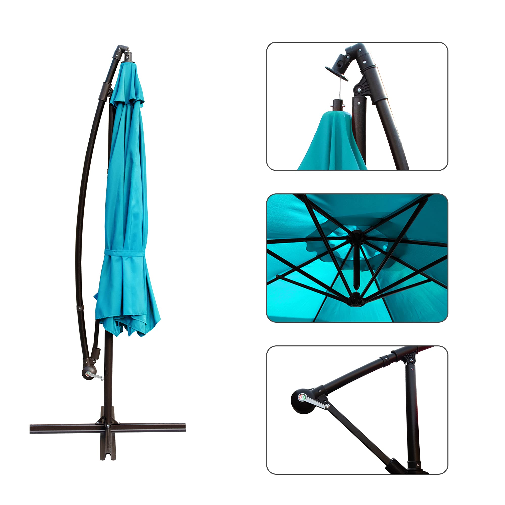 10FT Offset Cantilever Patio Umbrella with Crank & Cross Base - Turquoise Outdoor Market Umbrella for Backyard, Poolside, Garden - Perfect for Shade by LAUREL CANYON
