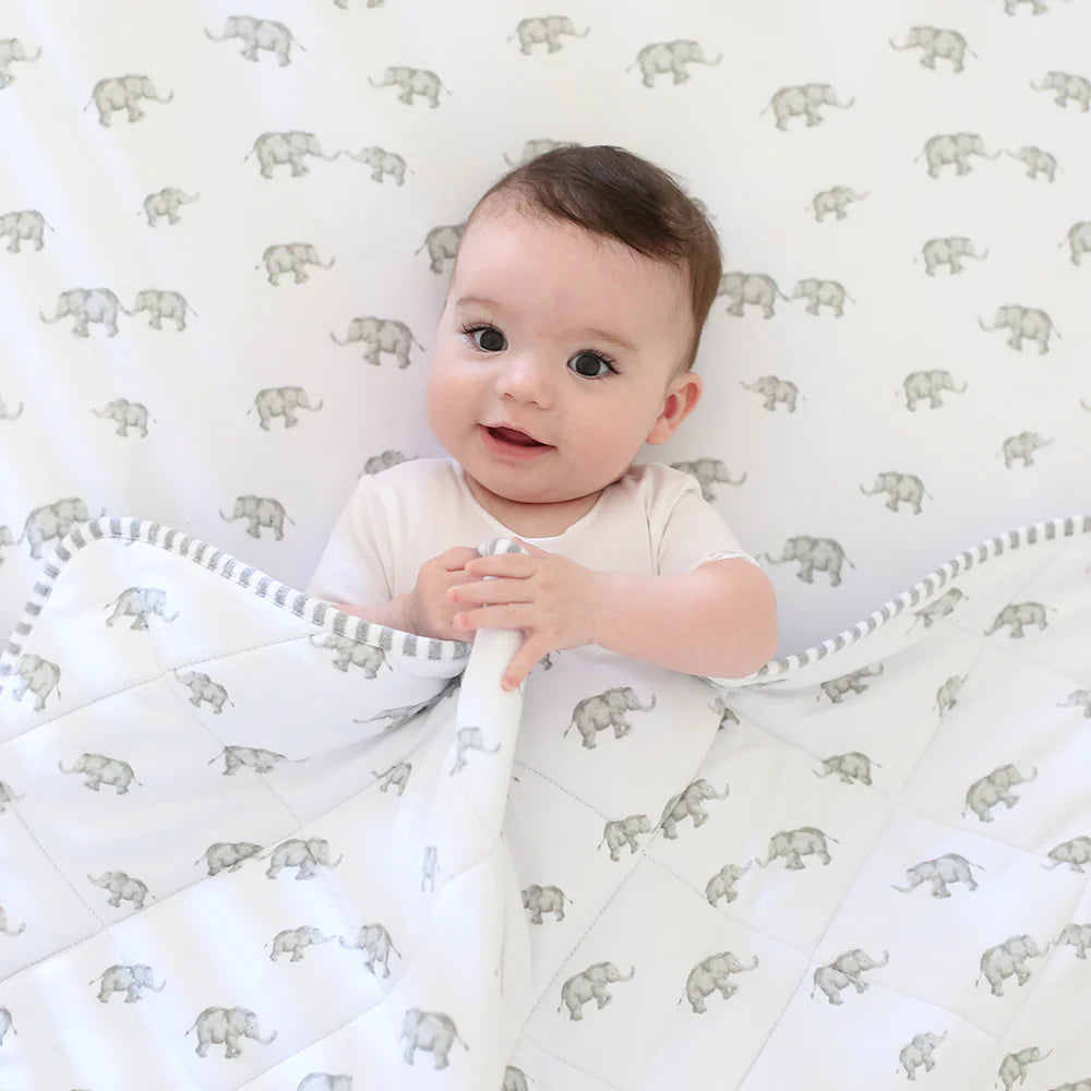 Reversible Quilted Cot Comforter with Watercolor Elephant Design - Soft Nursery Bedding for Baby Cribs & Toddler Beds - Perfect for Nurseries, Daycares & Gift Giving
