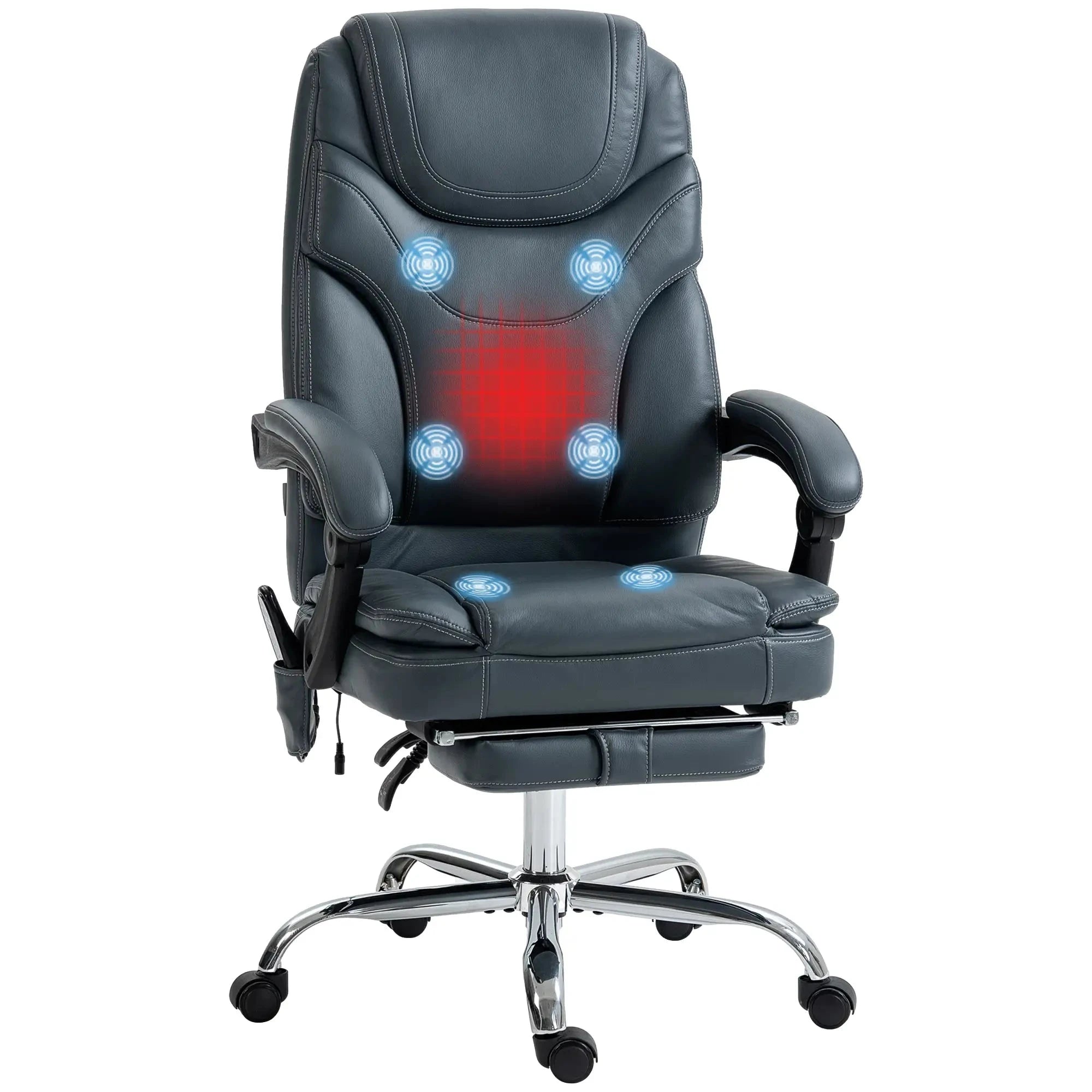 Premium Faux Leather Heated Massage Office Chair with 6-Point Vibration System - Black & Brown Options - Perfect for Home Office, Gaming, and Relaxation