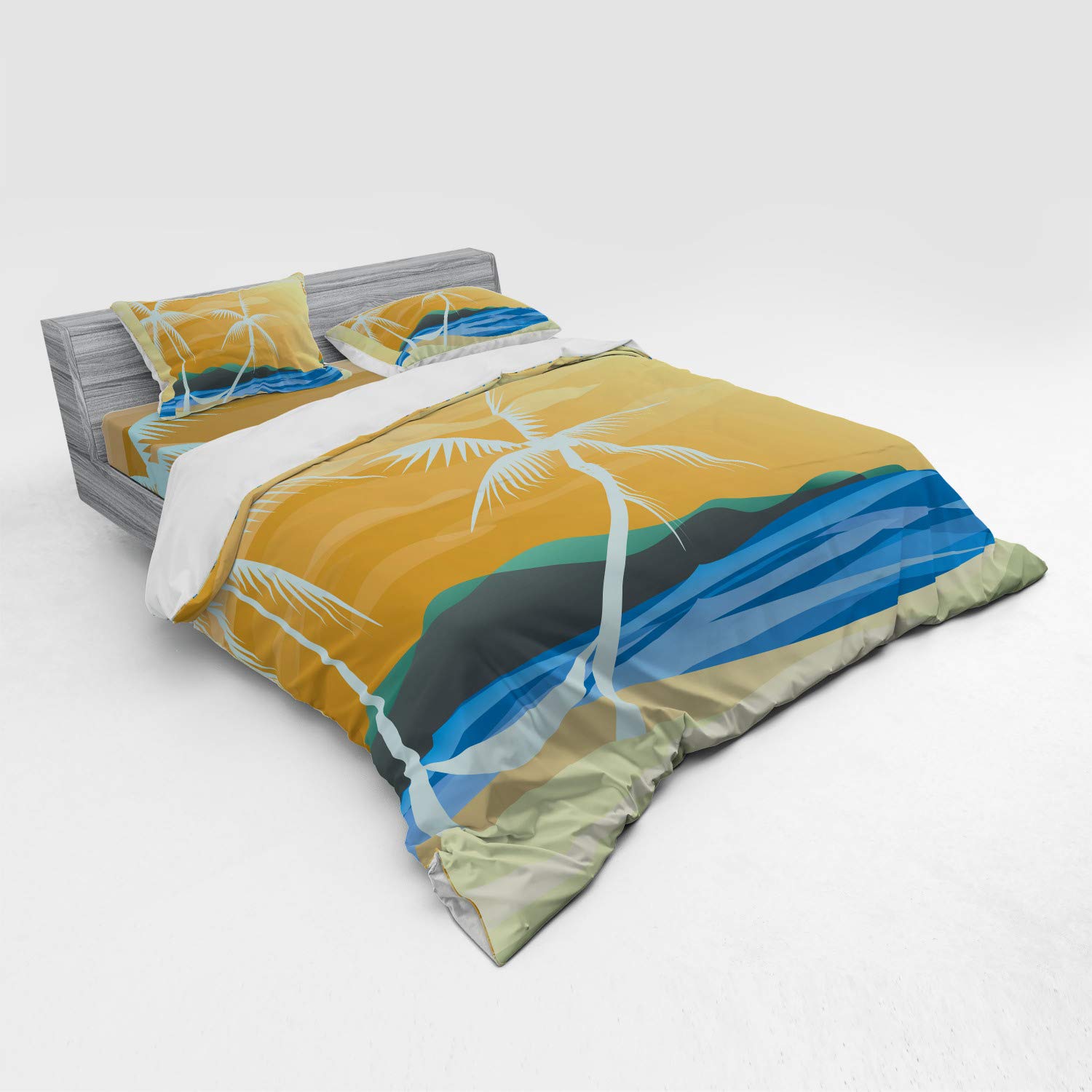 Ambesonne Tropical Beach Duvet Cover Set - King Size Navy & Cream 4-Piece Bedding with Hammock Print, Includes Shams & Fitted Sheet | Perfect for Coastal Decor, Vacation Home Bedrooms & Summer Themed Guest Rooms