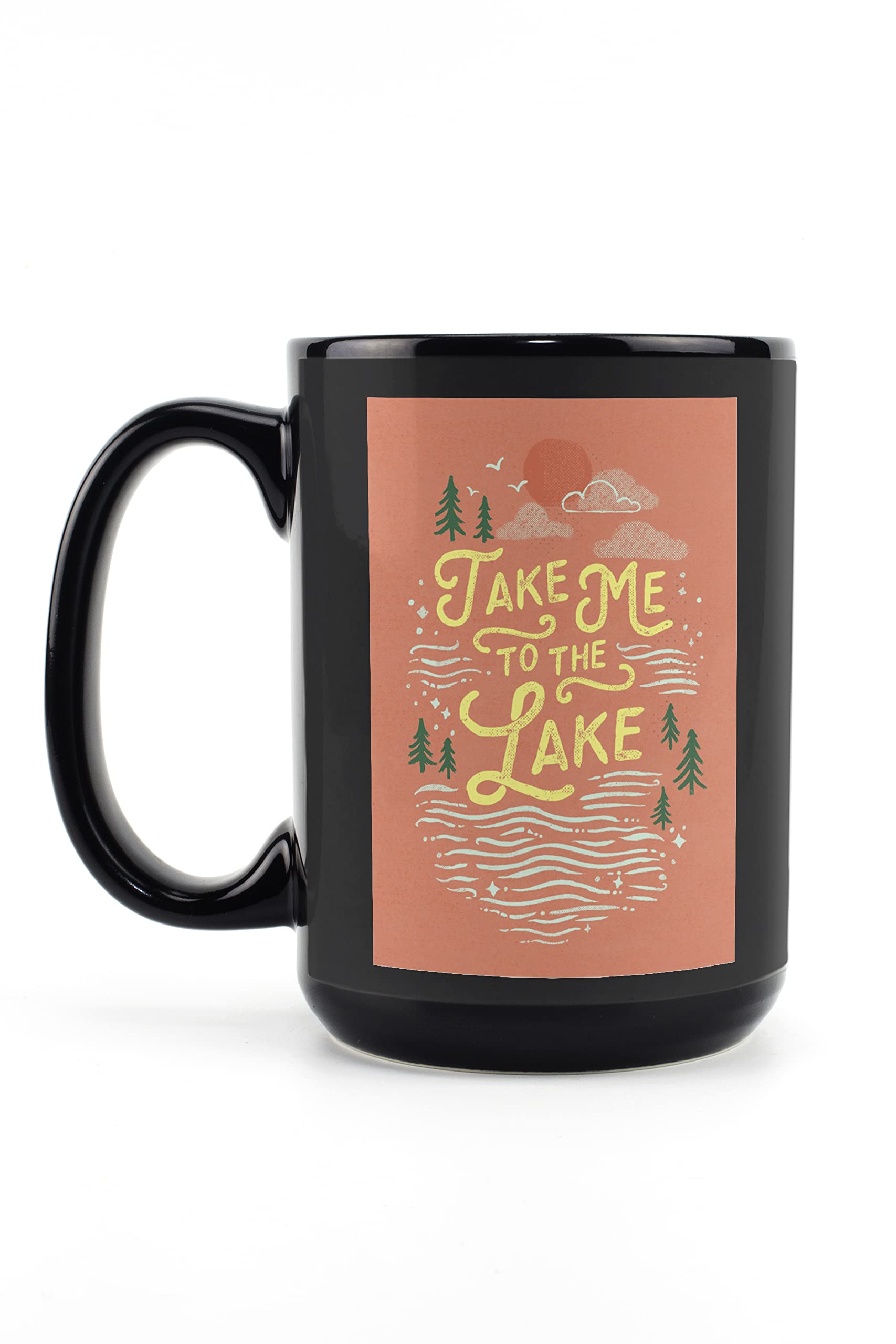 Lake Life Series - Take Me To The Lake 15oz Black Ceramic Coffee Mug & Tea Cup | Dishwasher & Microwave Safe | Perfect for Camping, Cottage & Lakeside Relaxation