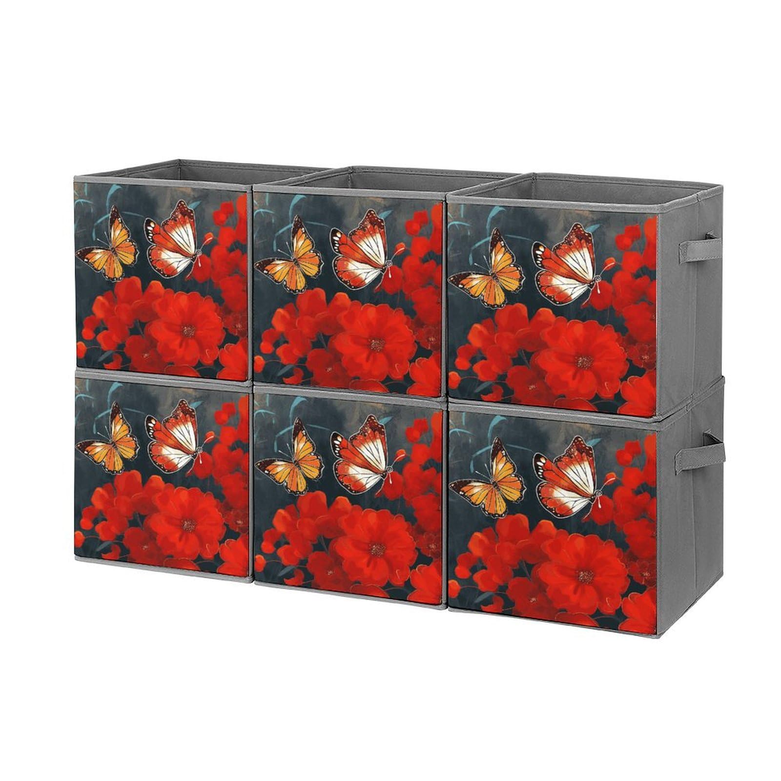 6-Piece Collapsible Storage Bins with Handles - Floral Butterfly Printed Foldable Organizing Baskets for Home, Closet, Shelves & Office | Space-Saving Storage Solution for Toys, Clothes & Household Items