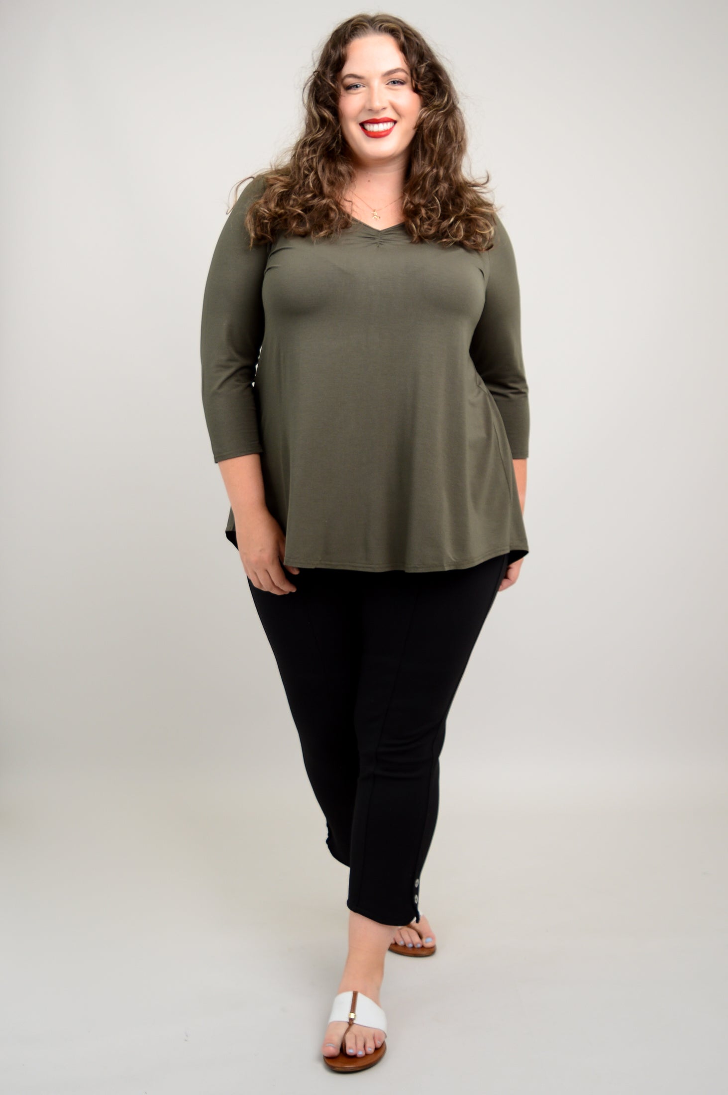 Franny Top Women's Khaki Bamboo Blouse - Eco-Friendly & Breathable for Summer Outfits, Casual Wear & Office Attire