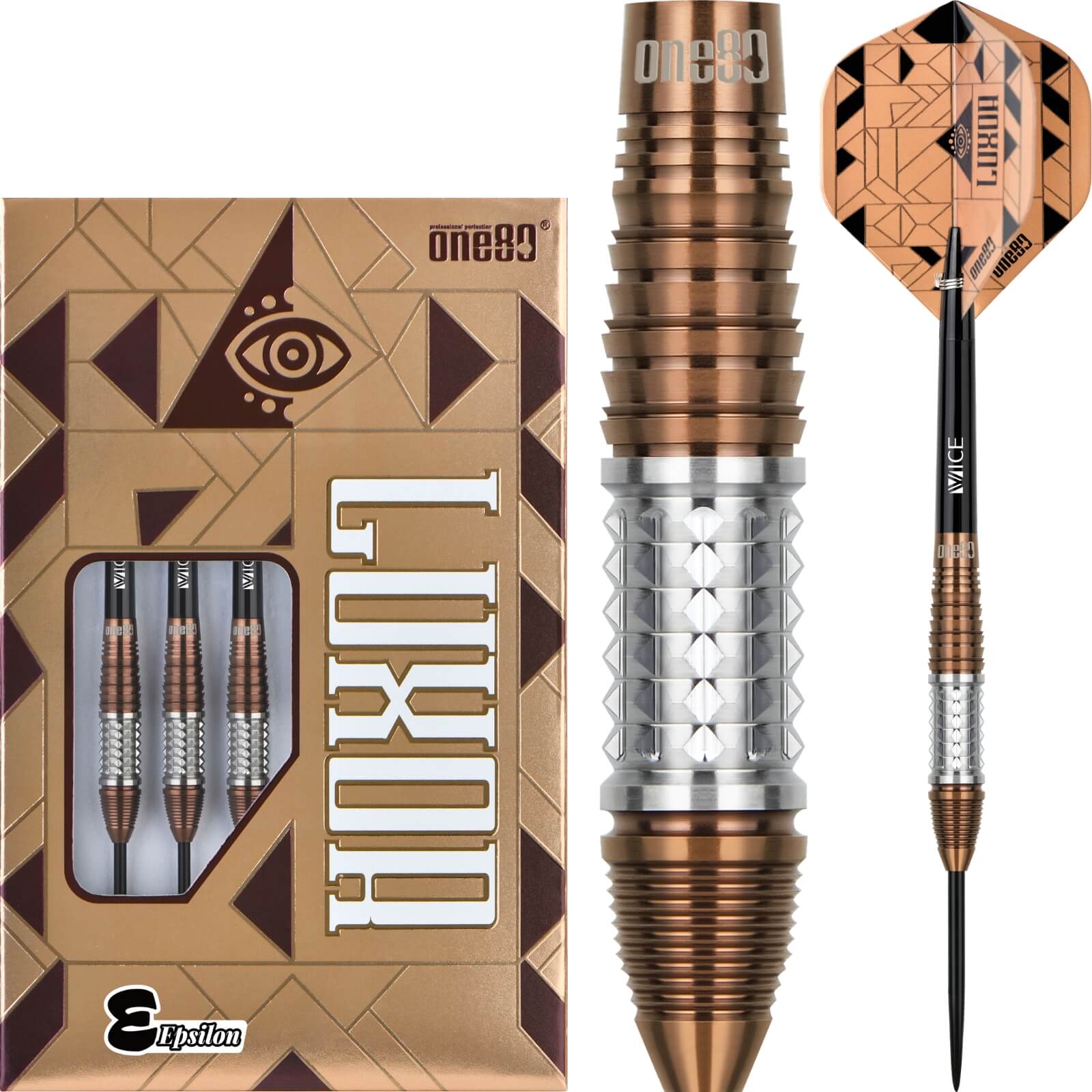 One80 Luxor Epsilon Steel Tip Darts - 90% Tungsten - 21g, 23g, 25g Weight Options - Professional Dart Set for Bars, Tournaments & Home Practice