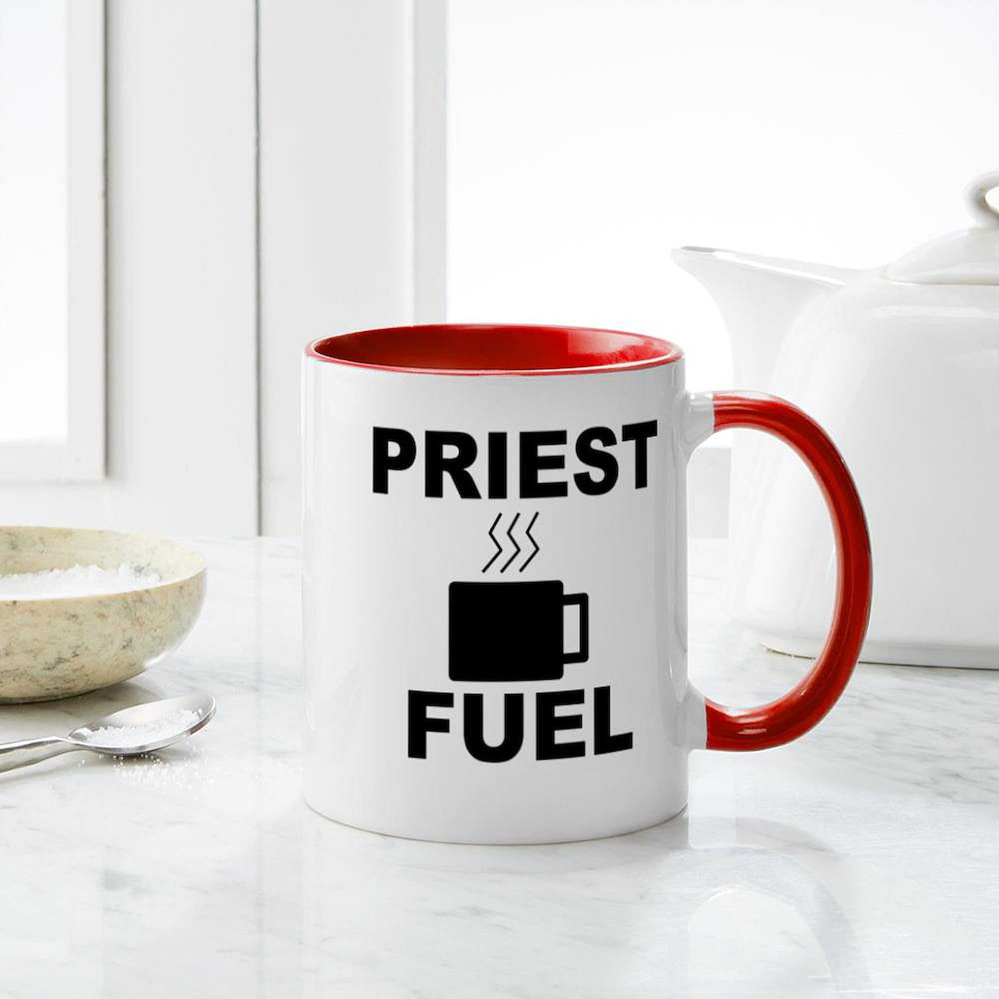 Priest Fuel Ceramic Coffee Mug 11 oz (325 ml) - Funny Gift for Clergy & Religious Humor - Perfect for Church Events, Bible Study & Coffee Lovers