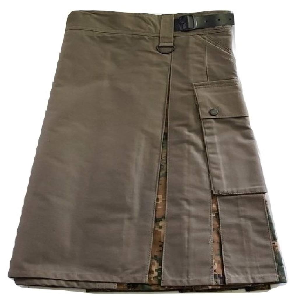 ODB Olive Green Utility Kilt with Woodland Digital Camo Pleats - Durable Tactical Kilt for Outdoor Adventures, Hiking & Renaissance Fairs