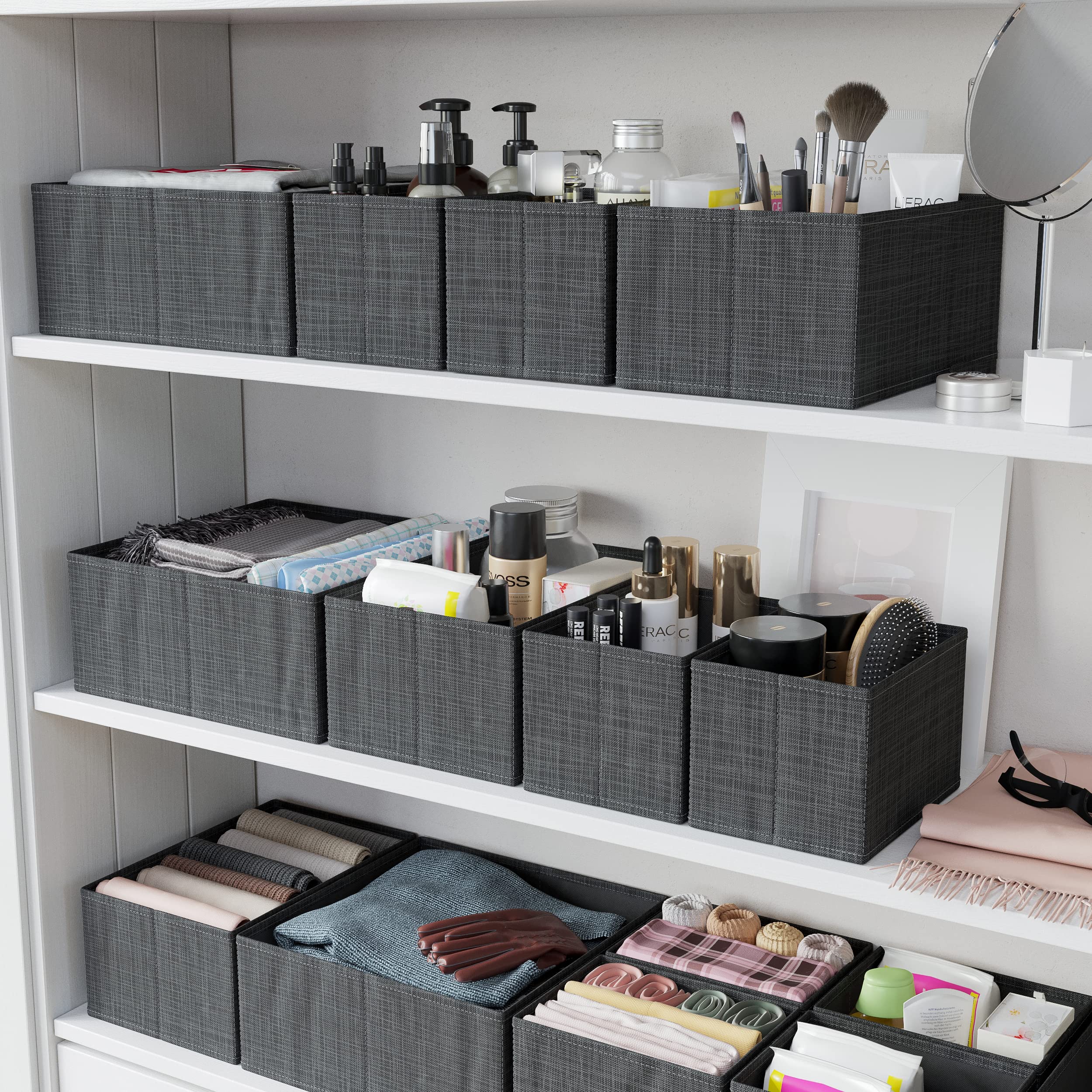 12-Piece Dark Grey Drawer Organizer Set for Clothes - Perfect for Nursery, Bedroom & Closet Storage | Baby Clothes Organizer | Dresser Drawer Dividers | Ideal for Newborn Essentials, Socks & Undergarments Organization