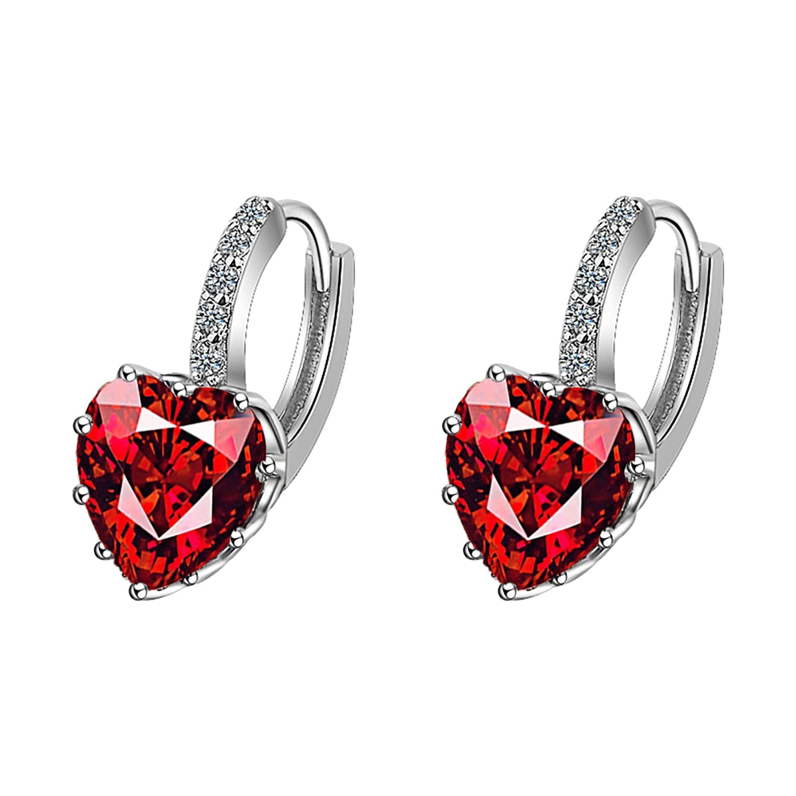 Zircon Teen Hoop Earrings for Women & Girls - Stainless Steel Heart Huggie Clip Earrings for Multiple Piercings (Red, One Size) | Perfect for Everyday Wear, Parties & Gifts