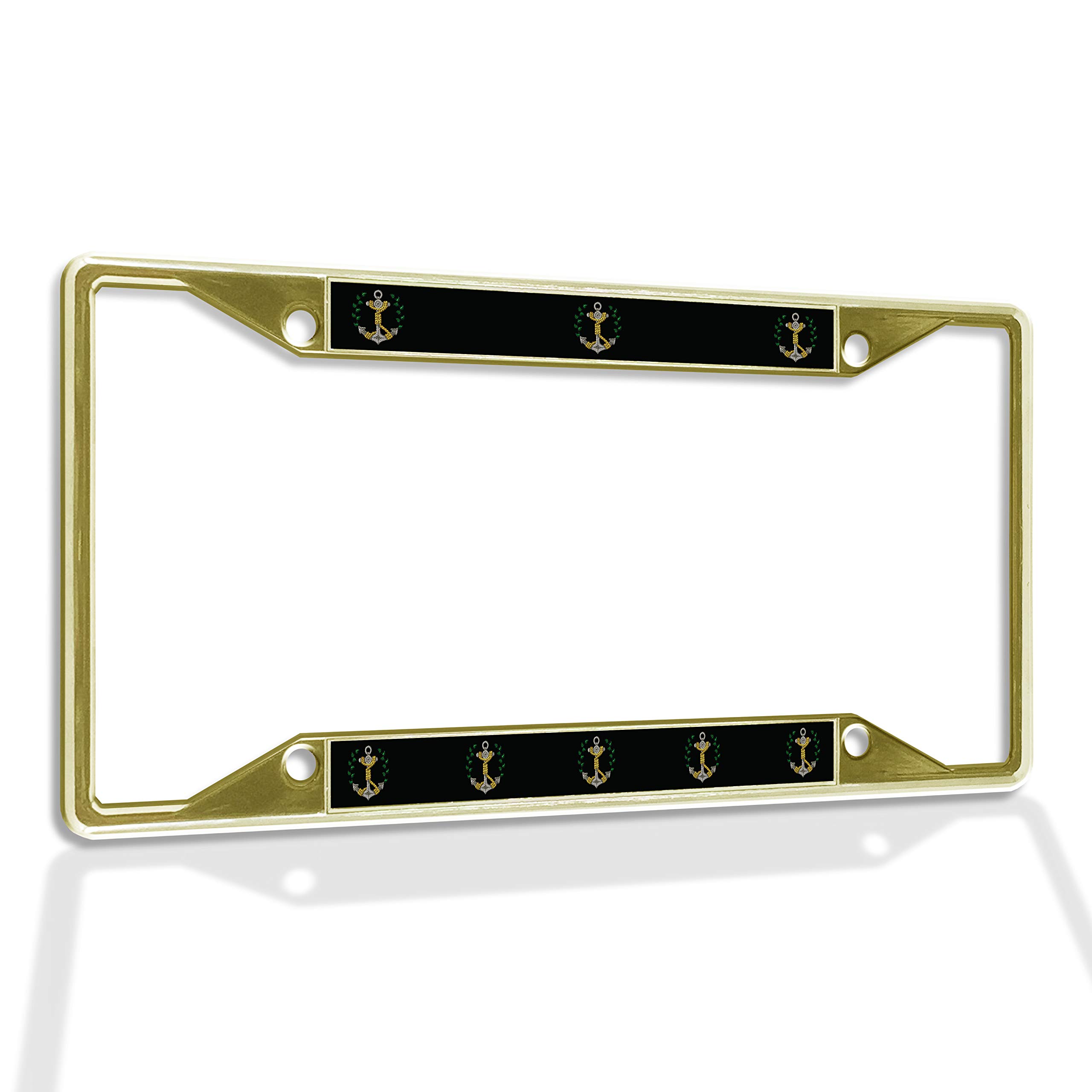 Premium Metal Insert License Plate Frame - 4 Holes Solid Anchor, Weatherproof Car Accessory in Gold | Durable Auto Decoration for Cars, Trucks & SUVs | Perfect for Customization & Vehicle Protection