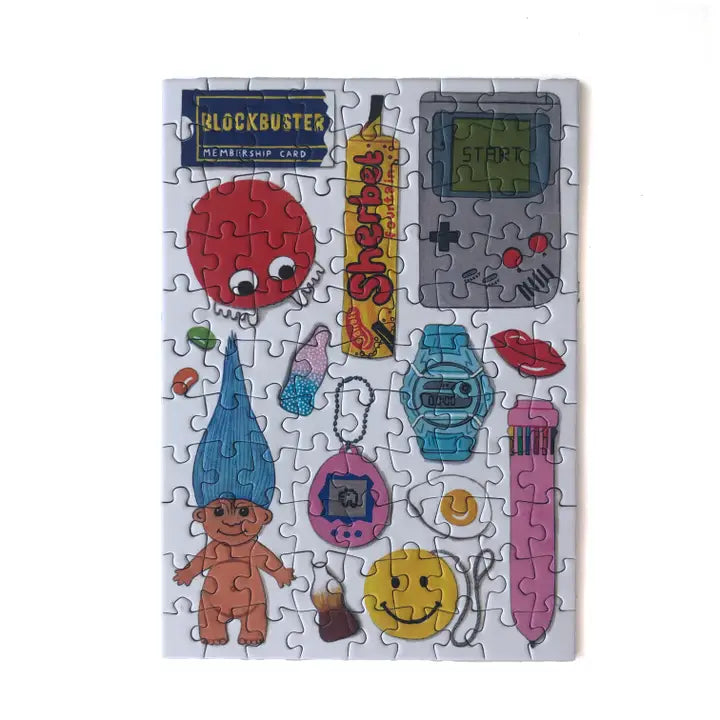 90's Nostalgia Mini Jigsaw Puzzle - 99 Piece Retro Puzzle for Adults & Kids - Perfect for Family Game Night, Party Favors & Stress Relief