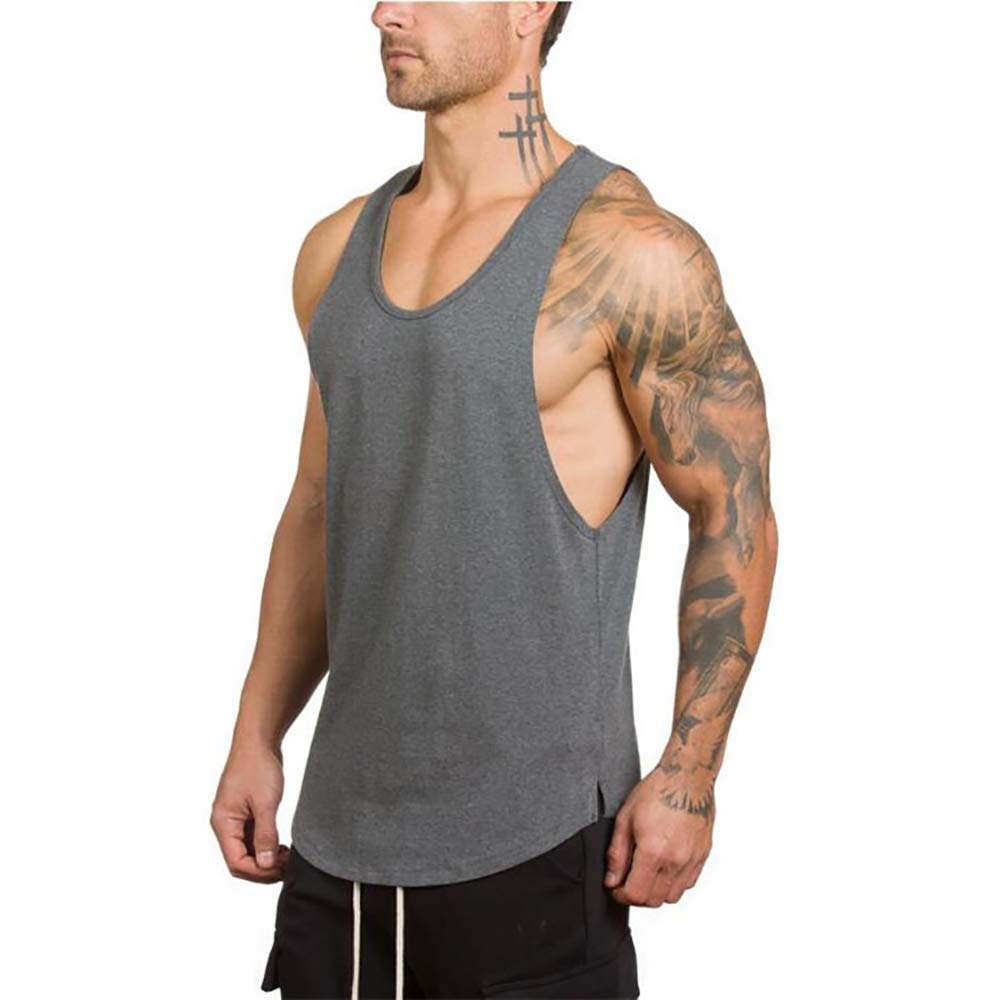 Wowcarbazole Men's Gym Muscle Tank Tops - Breathable Bodybuilding Cut Open Vest for Workout & Fitness - Sleeveless Athletic T-Shirts for Training, Running & Gym Sessions