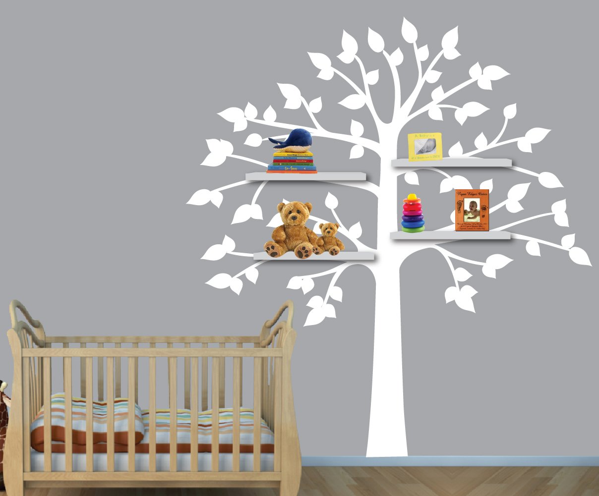 Kids Room Wall Decals - White Tree Wall Sticker for Nursery & Bedroom Decor - Perfect for Shelves, Bookshelves & Playroom Organization