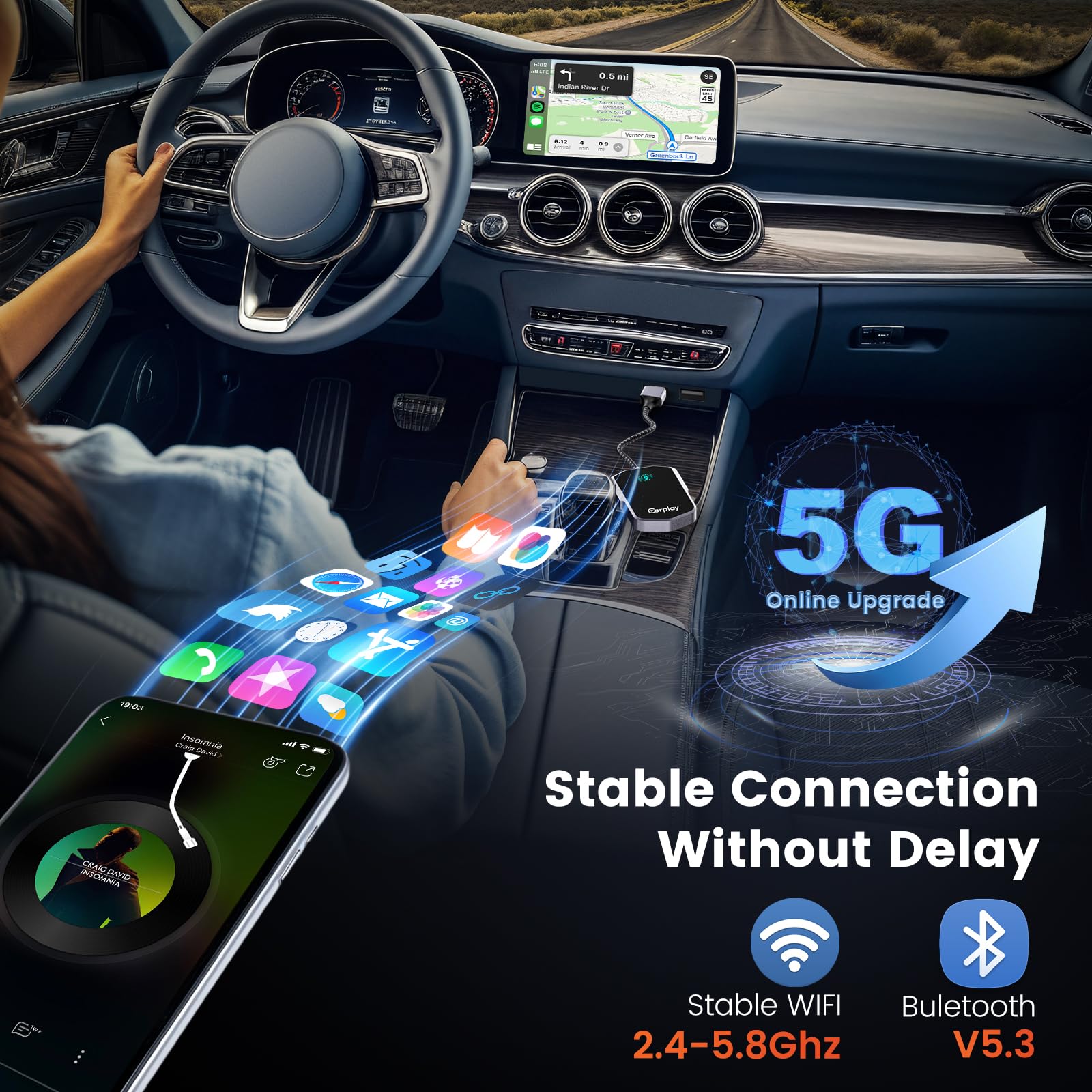 Wireless Android Auto Adapter - Convert Wired to Wireless CarPlay for Android 11+ & 2017+ Vehicles | Fast Connection | Plug & Play | Gray | Perfect for Commuting & Road Trips