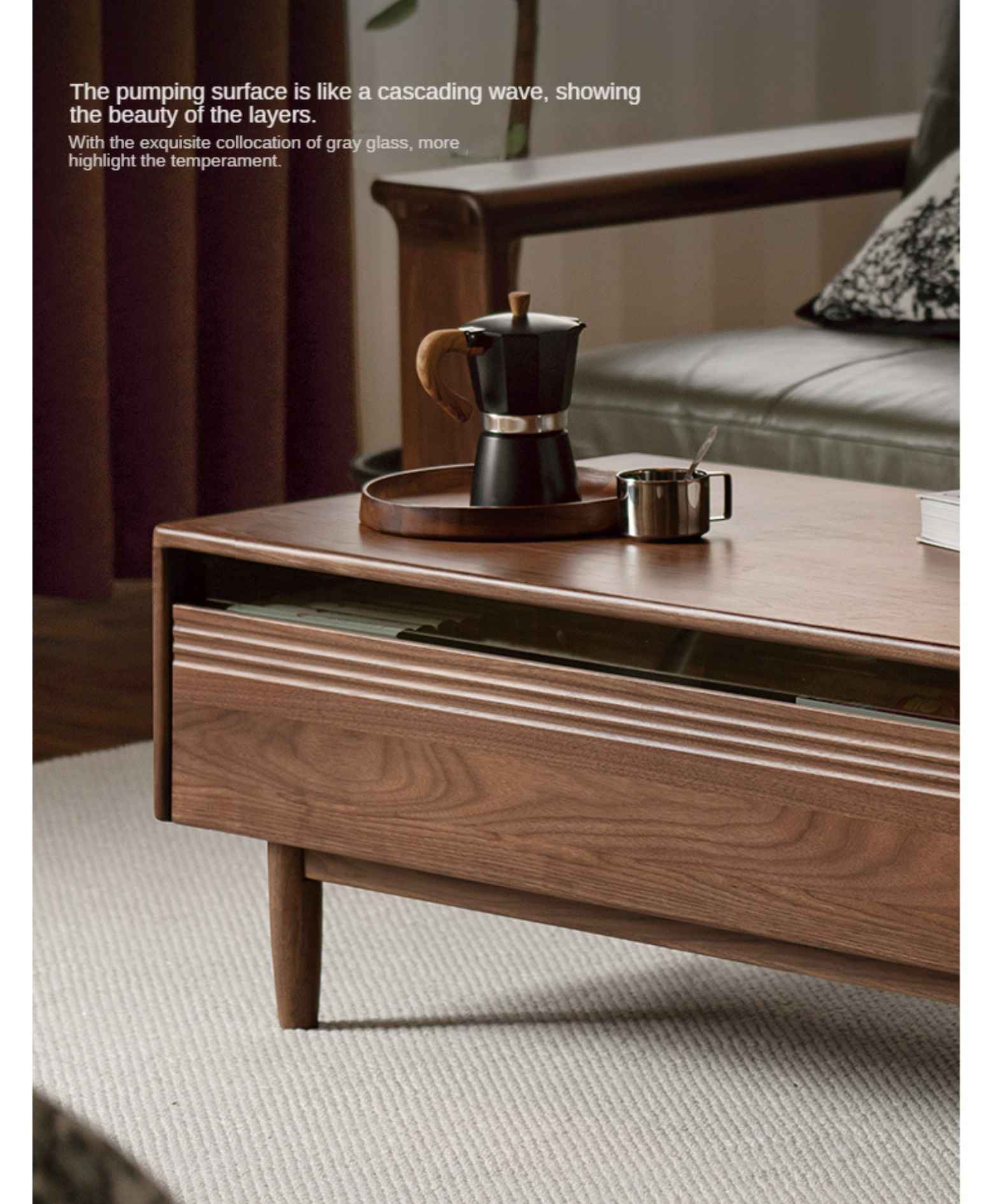 Premium Black Walnut Solid Wood Coffee Table - Handcrafted Modern Living Room Centerpiece for Home Decor & Entertaining