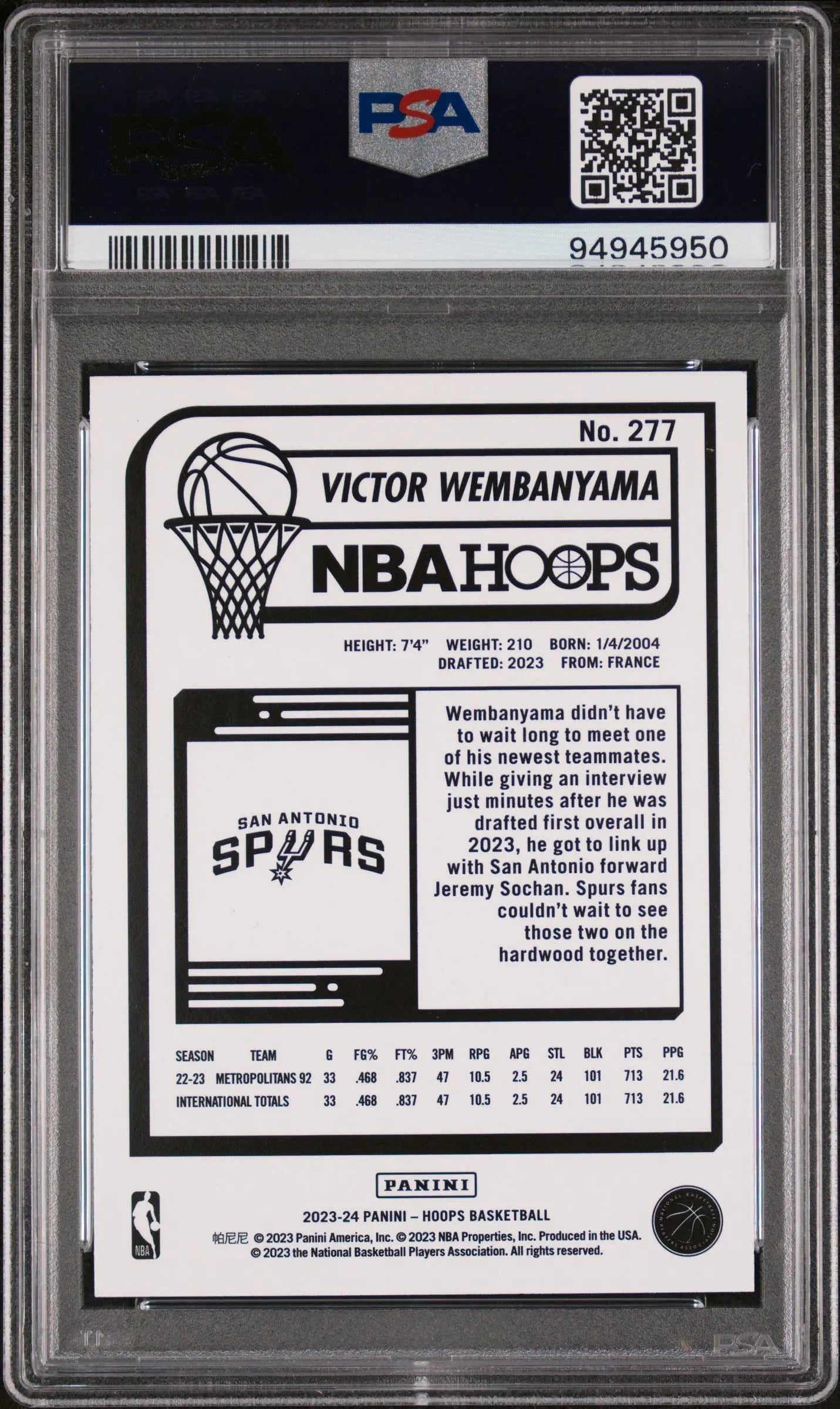 2023 Panini NBA Hoops Victor Wembanyama Rookie Card Blue Parallel PSA 8 Graded - Collectible Basketball Trading Card for Fans & Investors | Perfect for Display, Trading, and Portfolio Diversification